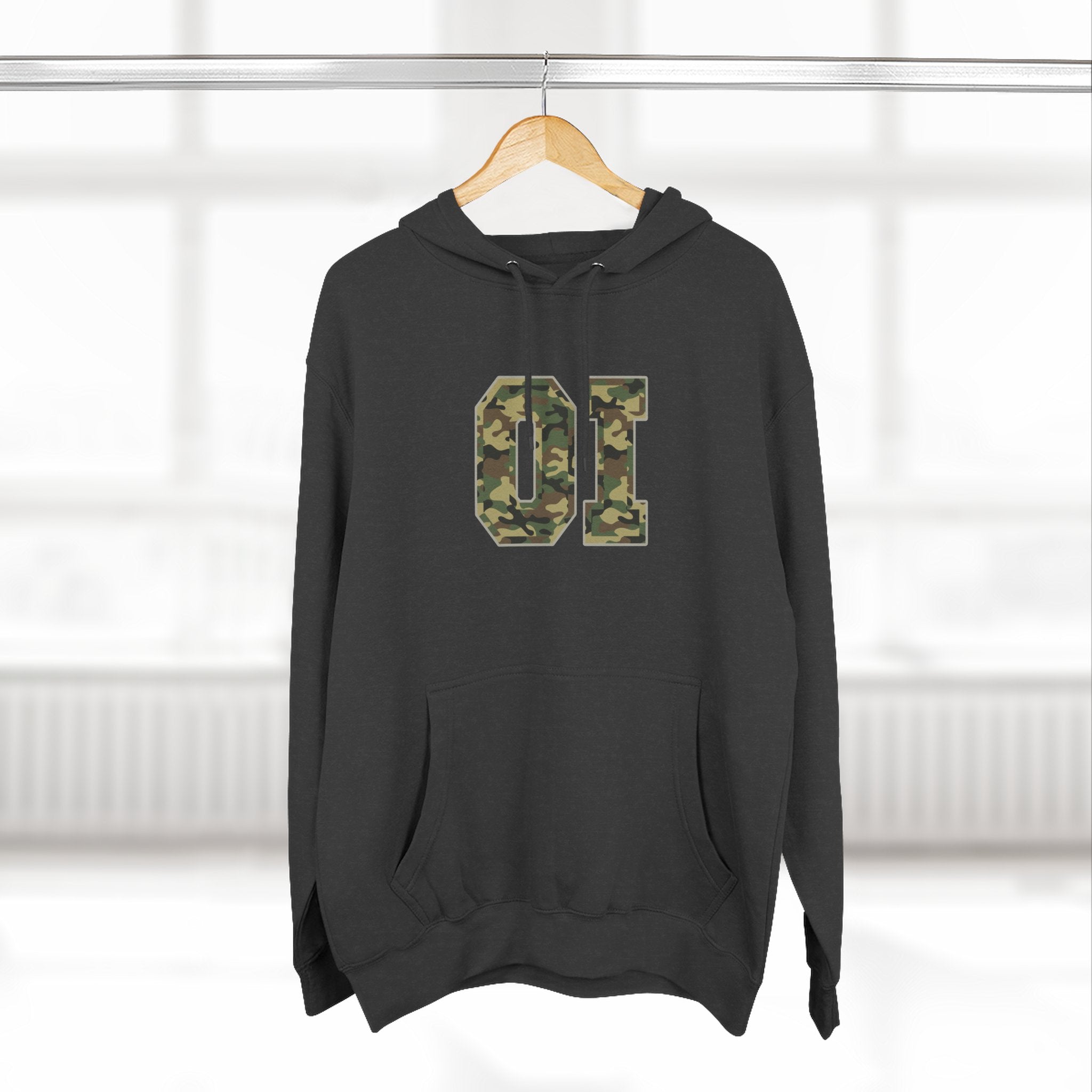 Camo 'OI' Fleece Hoodie — Military Number Camo Pullover (Organic Intelligence)