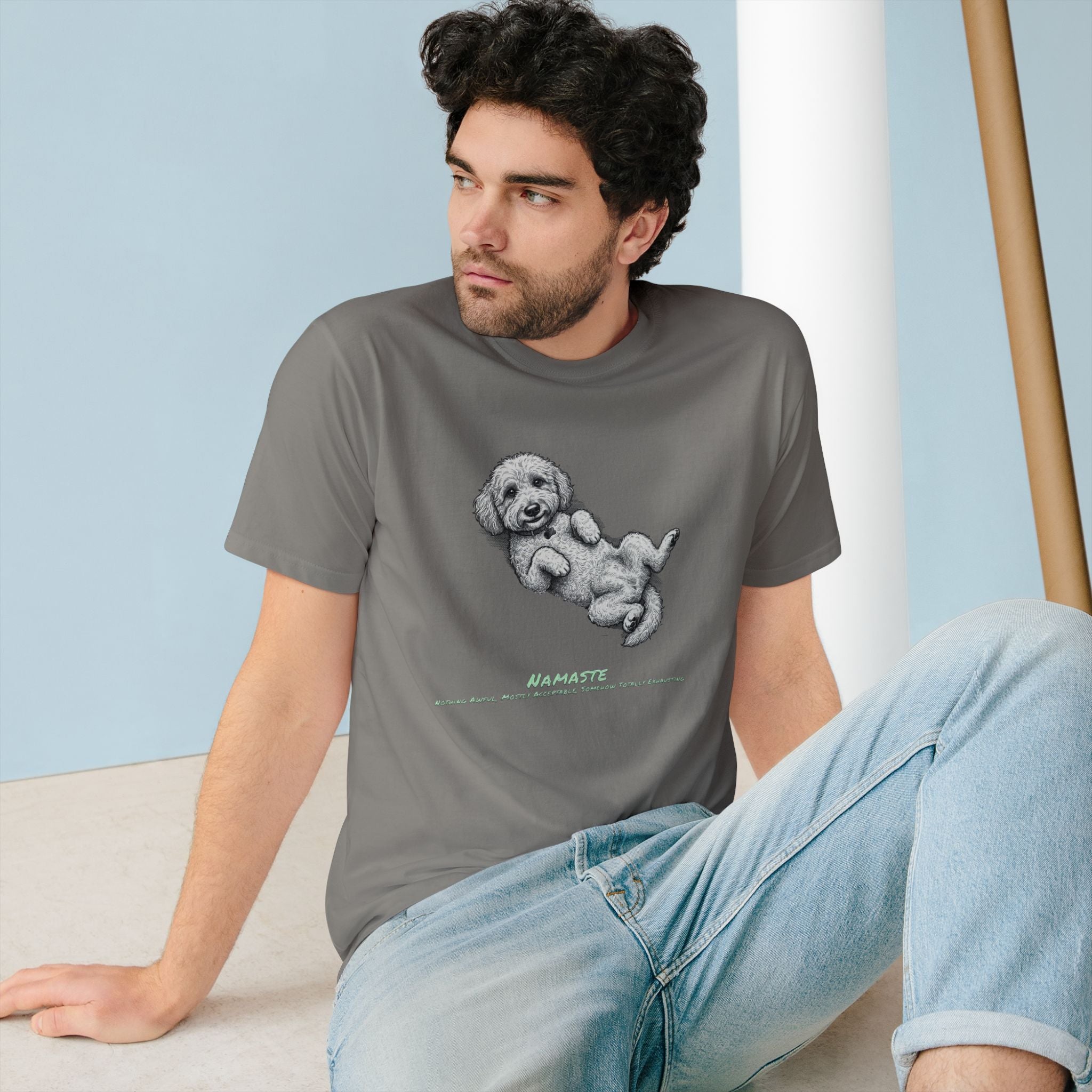 Organic Namaste Dog Graphic T-Shirt (Nothing Awful, Mostly Acceptable, Somehow Totally Exhausting)