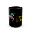Rainbow Unicorn Stats Card Black Coffee Mug (15oz)