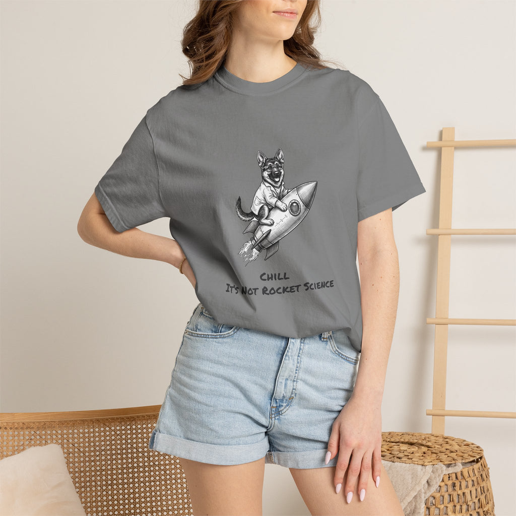 Dog on Rocket T-Shirt (Chill It’s Not Rocket Science Graphic Tee)