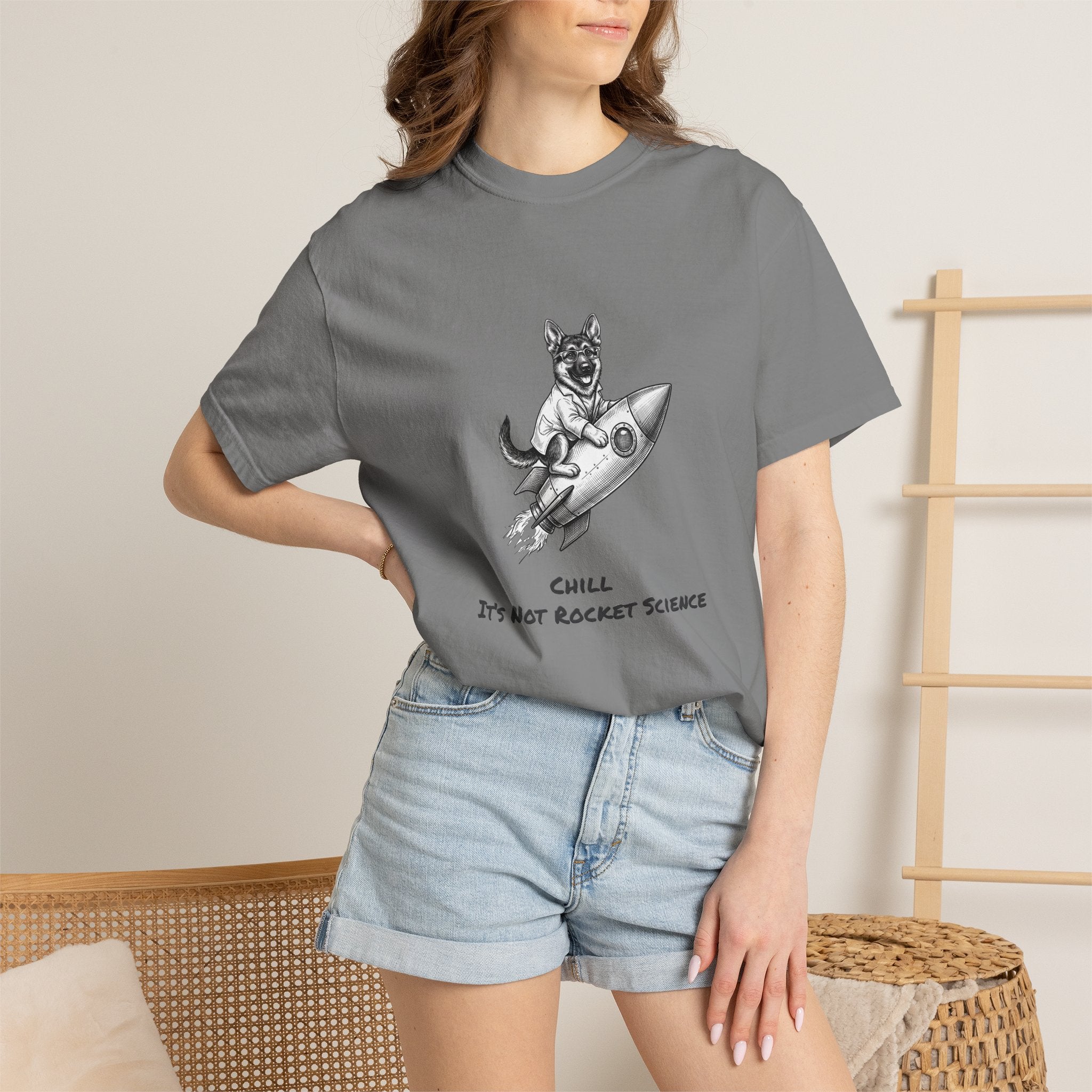 Dog on Rocket T-Shirt (Chill It’s Not Rocket Science Graphic Tee)