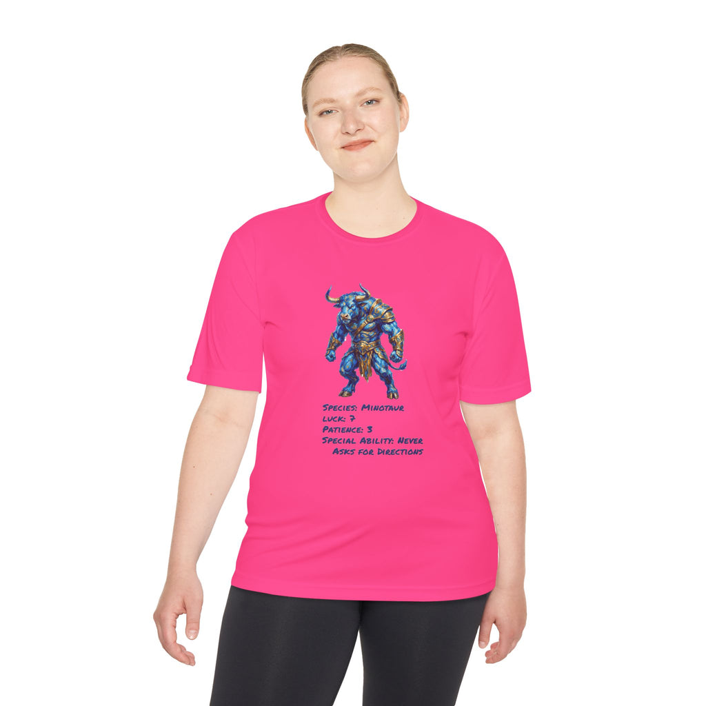 Minotaur RPG Character Moisture Wicking Shirt — "Special Ability: Never Asks for Directions"
