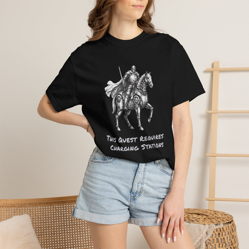 Knight & His Steed T‑Shirt — “This Quest Requires Charging Stations" Tee