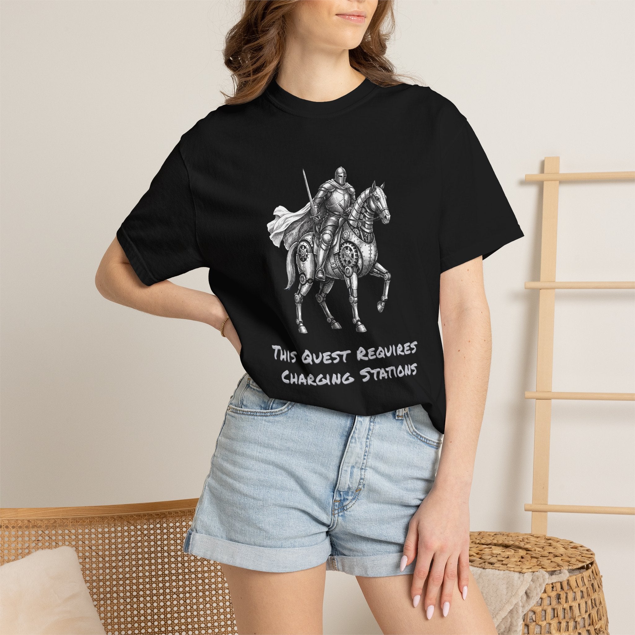 Knight & His Steed T‑Shirt — “This Quest Requires Charging Stations" Tee