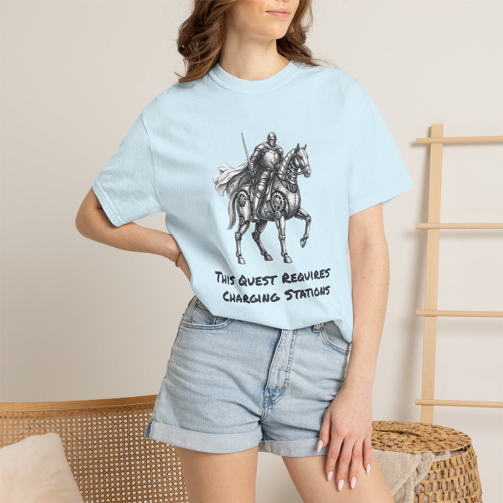Knight & His Steed T‑Shirt — “This Quest Requires Charging Stations" Tee