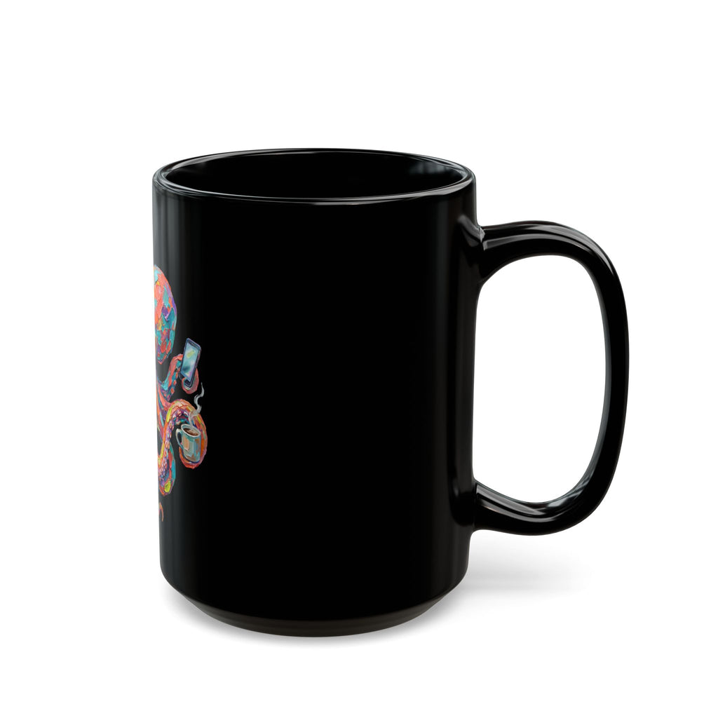 Rainbow Octopus Multitasking Black Coffee Mug (Personalize, 15oz)