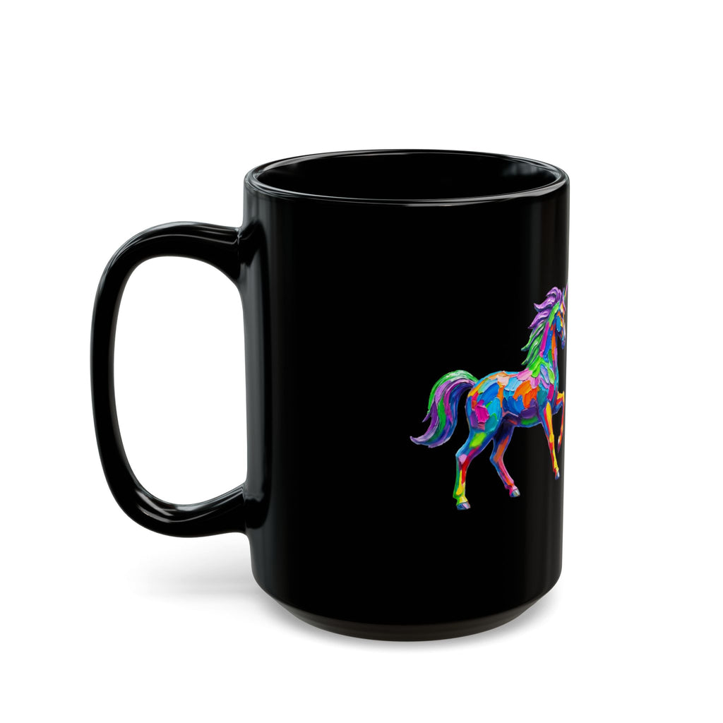 Rainbow Unicorn Stats Card Black Coffee Mug (15oz)