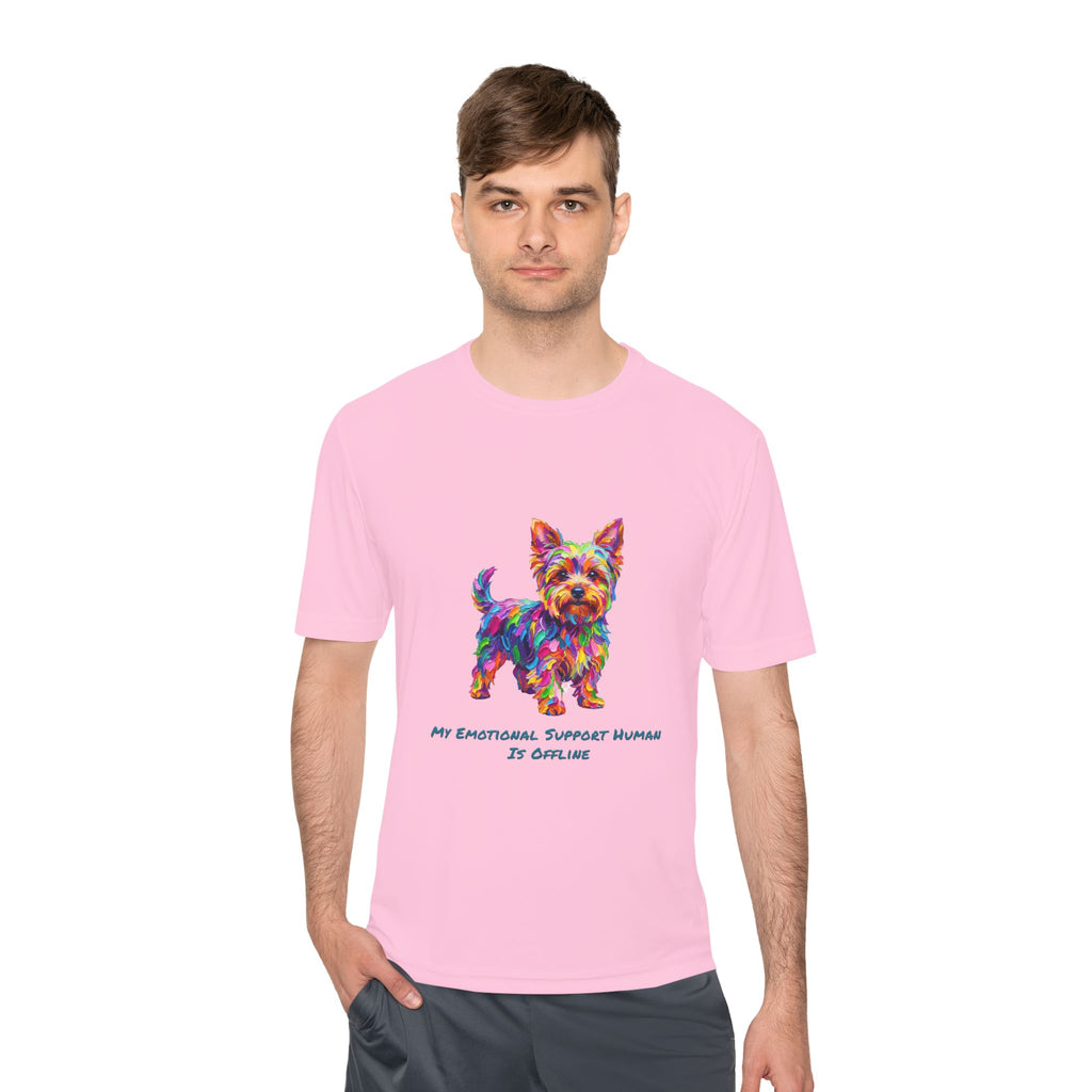 Yorkie Performance Shirt — Colorful Dog Graphic Tee (My Emotional Support Human Is Offline)
