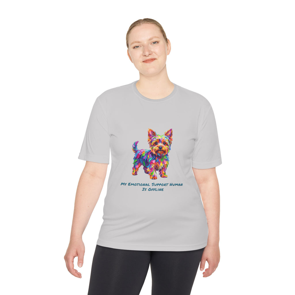 Yorkie Performance Shirt — Colorful Dog Graphic Tee (My Emotional Support Human Is Offline)