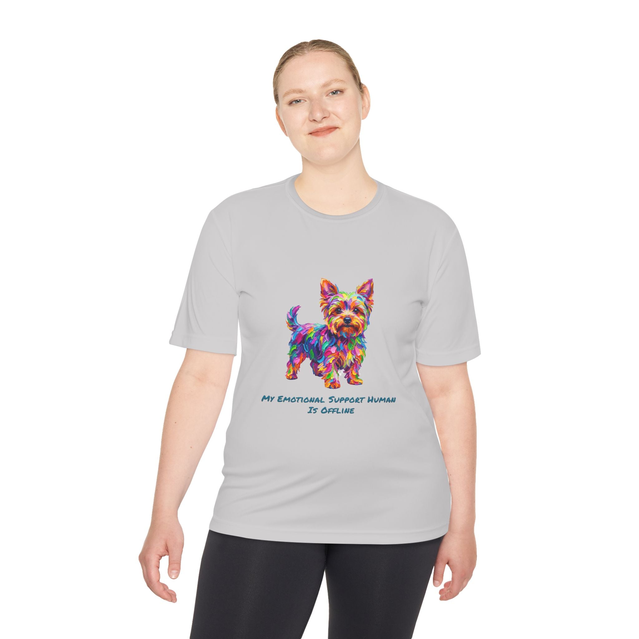 Yorkie Performance Shirt — Colorful Dog Graphic Tee (My Emotional Support Human Is Offline)