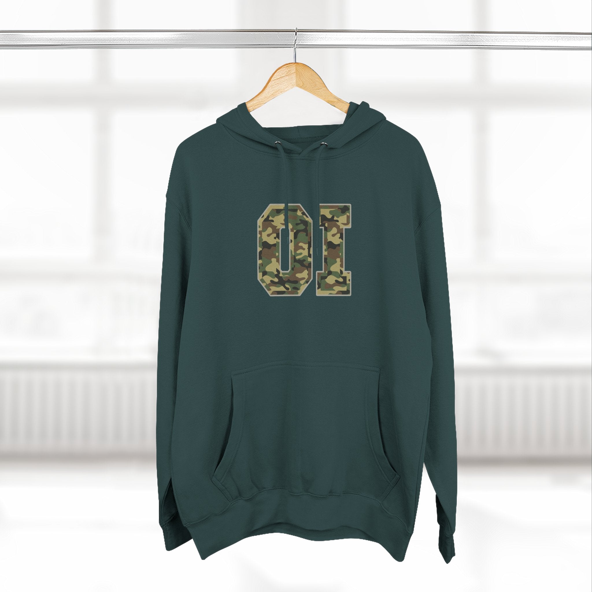 Camo 'OI' Fleece Hoodie — Military Number Camo Pullover (Organic Intelligence)