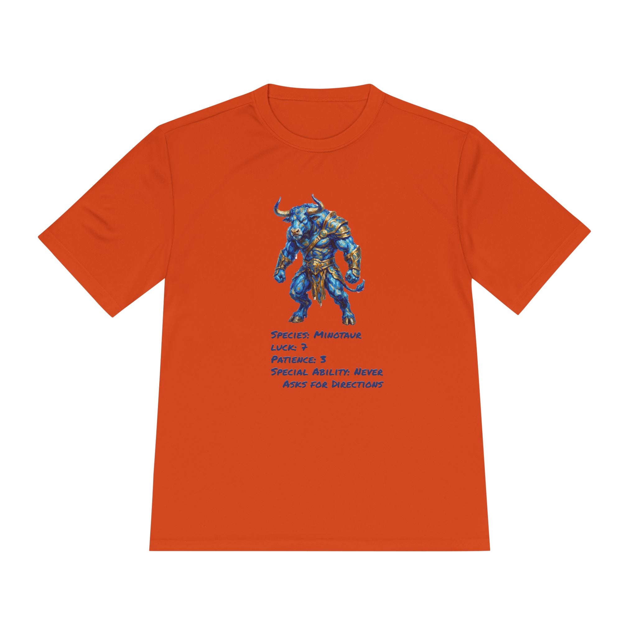 Minotaur RPG Character Moisture Wicking Shirt — "Special Ability: Never Asks for Directions"