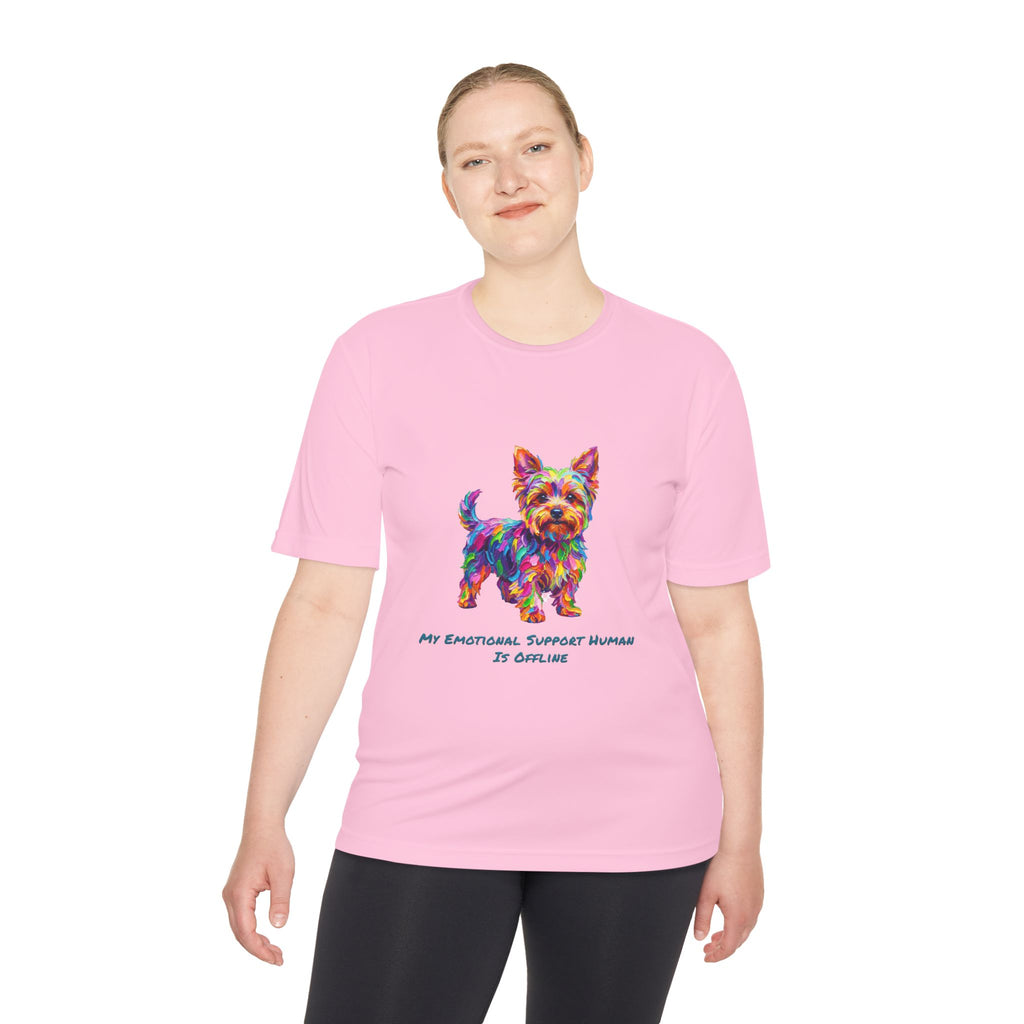 Yorkie Performance Shirt — Colorful Dog Graphic Tee (My Emotional Support Human Is Offline)