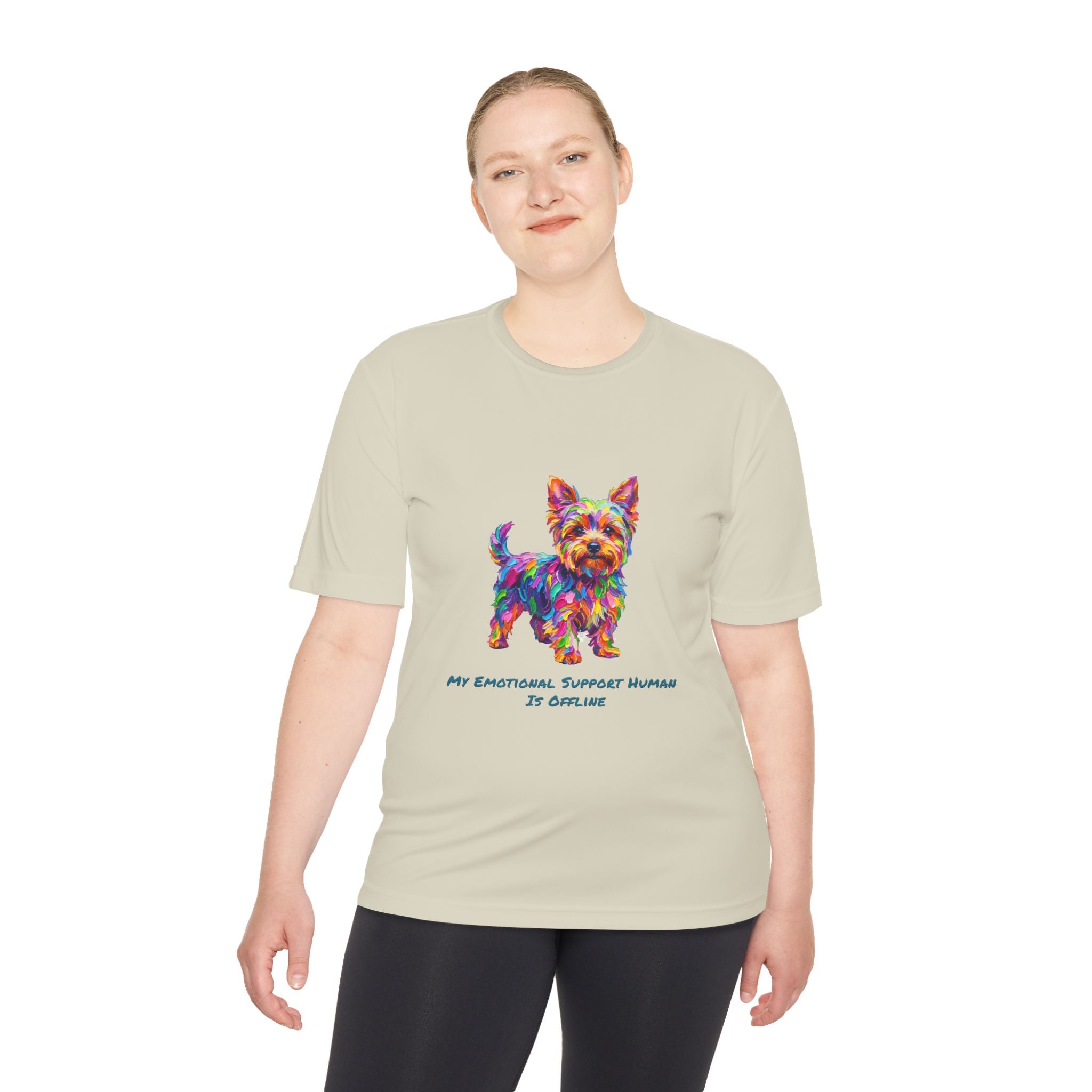 Yorkie Performance Shirt — Colorful Dog Graphic Tee (My Emotional Support Human Is Offline)