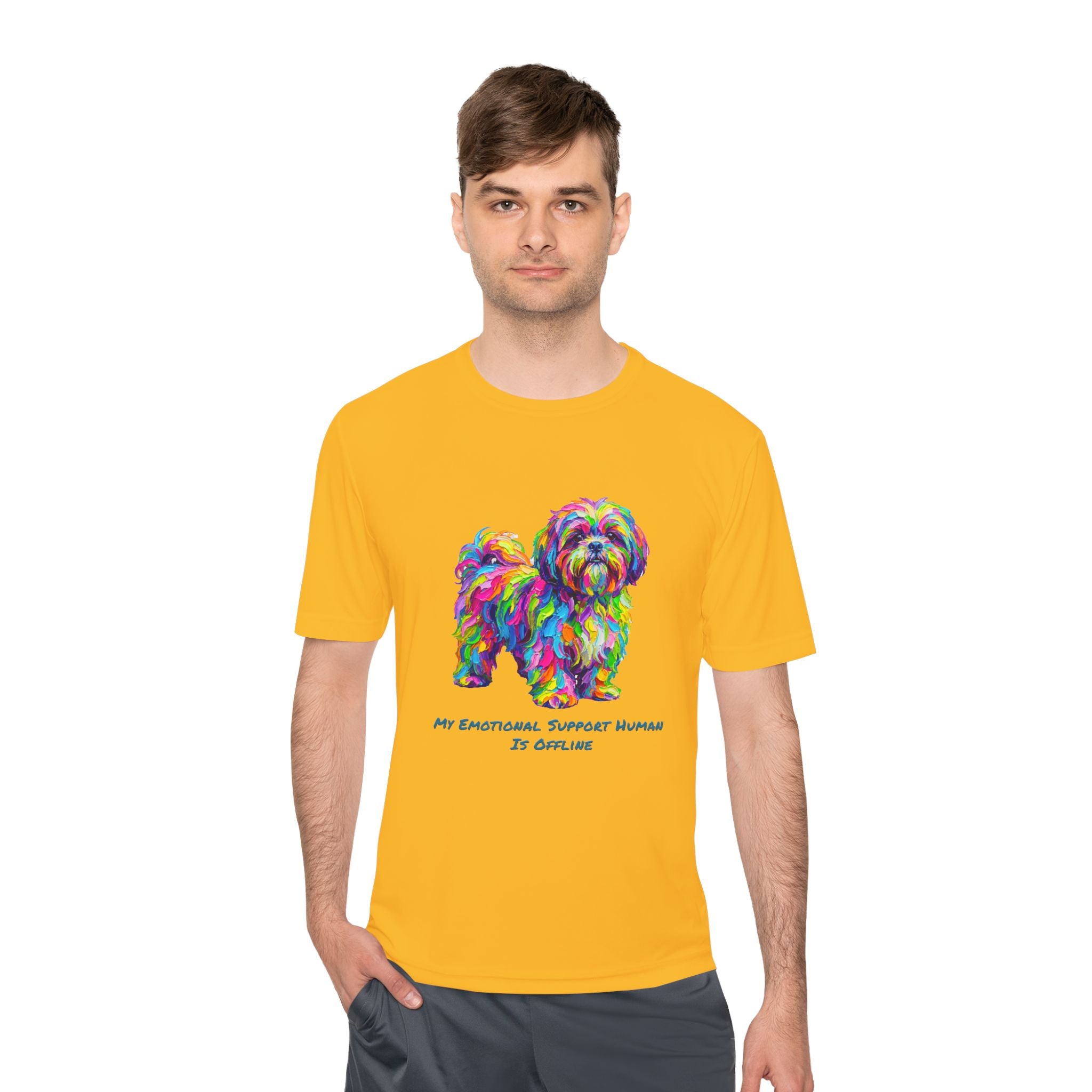 Shih Tzu Performance Shirt — Colorful Dog Graphic Tee (My Emotional Support Human Is Offline)
