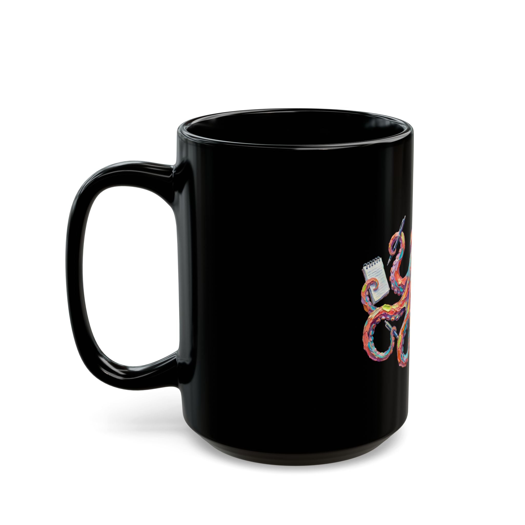 Rainbow Octopus Multitasking Black Coffee Mug (Personalize, 15oz)