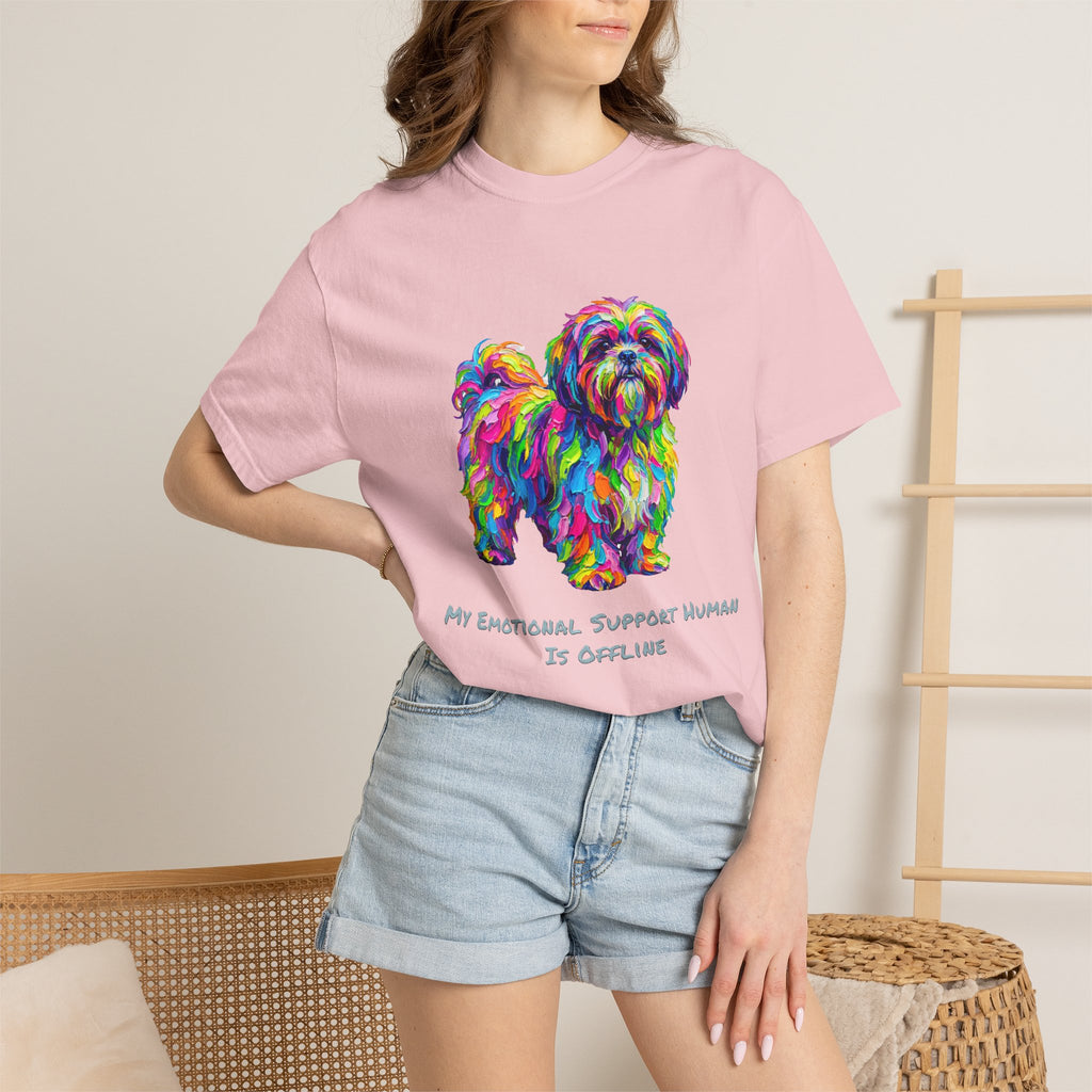 Colorful Emotional Support Dog T-Shirt — “My Emotional Support Human Is Offline” Tee