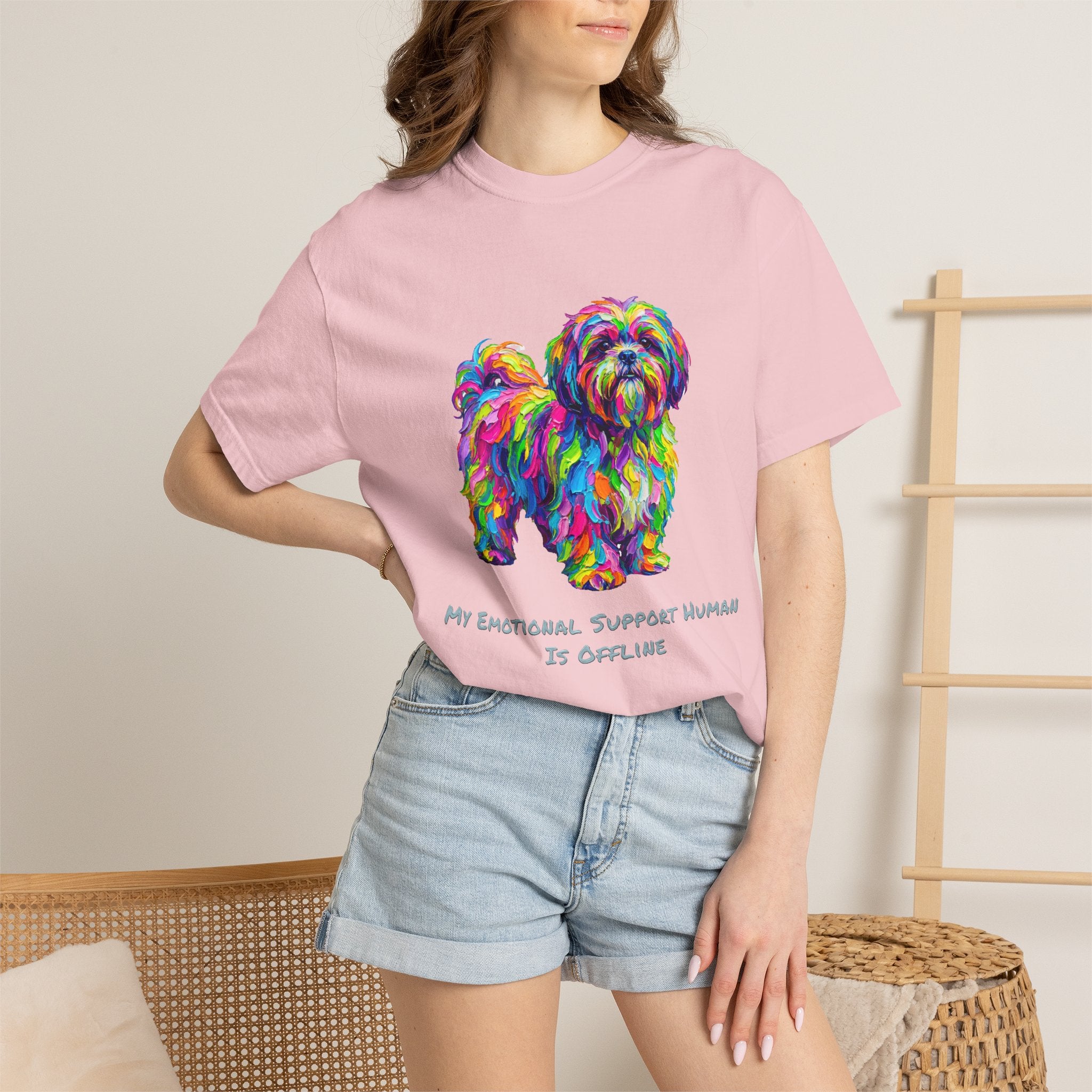 Colorful Emotional Support Dog T-Shirt — “My Emotional Support Human Is Offline” Tee