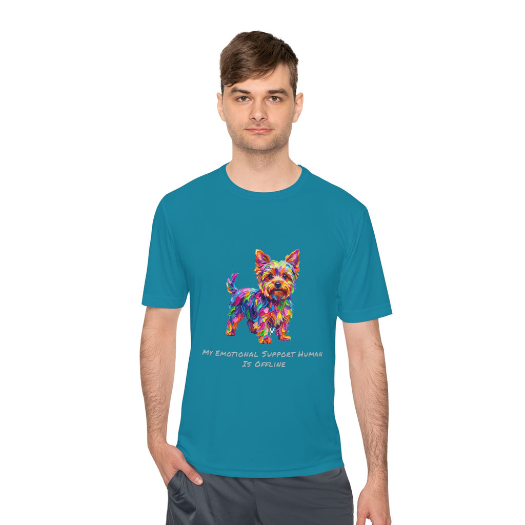 Yorkie Performance Shirt — Colorful Dog Graphic Tee (My Emotional Support Human Is Offline)