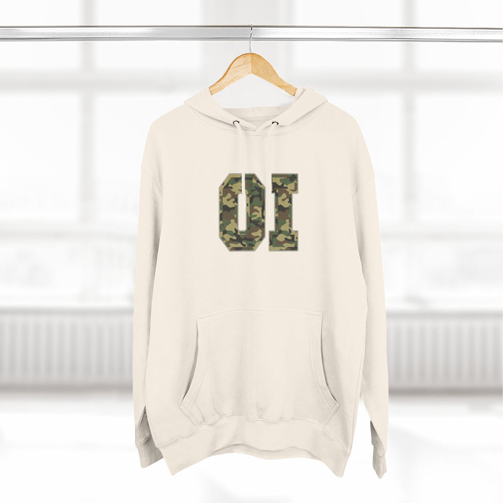 Camo 'OI' Fleece Hoodie — Military Number Camo Pullover (Organic Intelligence)