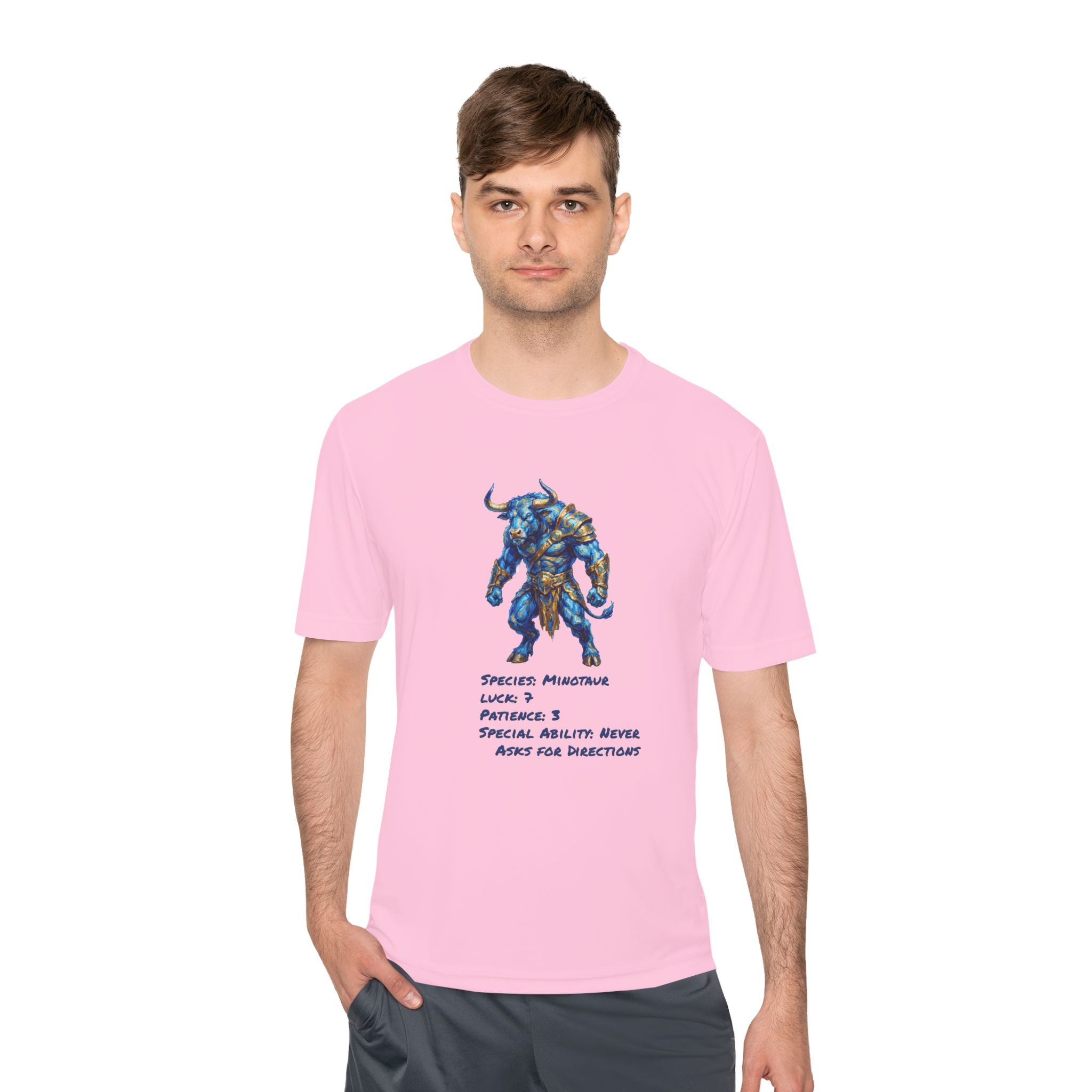 Minotaur RPG Character Moisture Wicking Shirt — "Special Ability: Never Asks for Directions"