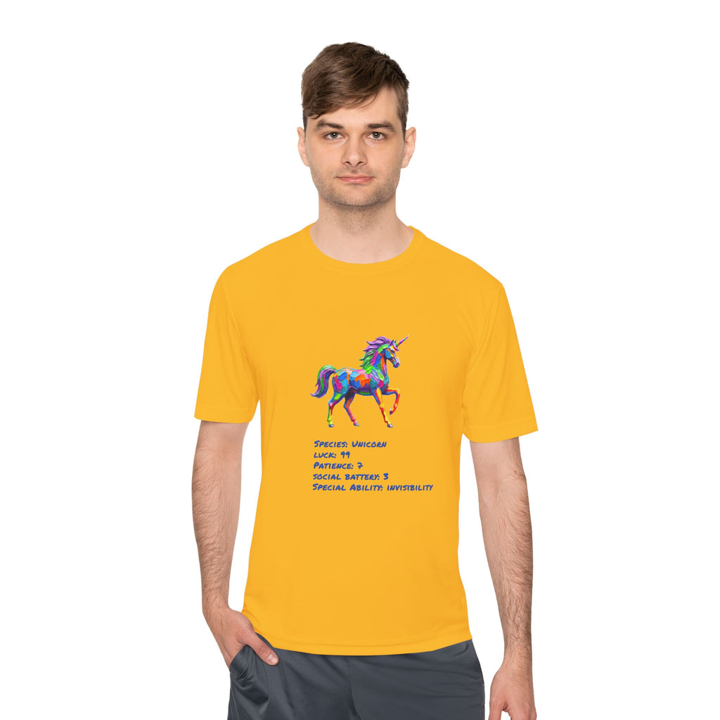 Unicorn Stat Card Moisture Wicking Shirt — "Special Ability: Invisibility"