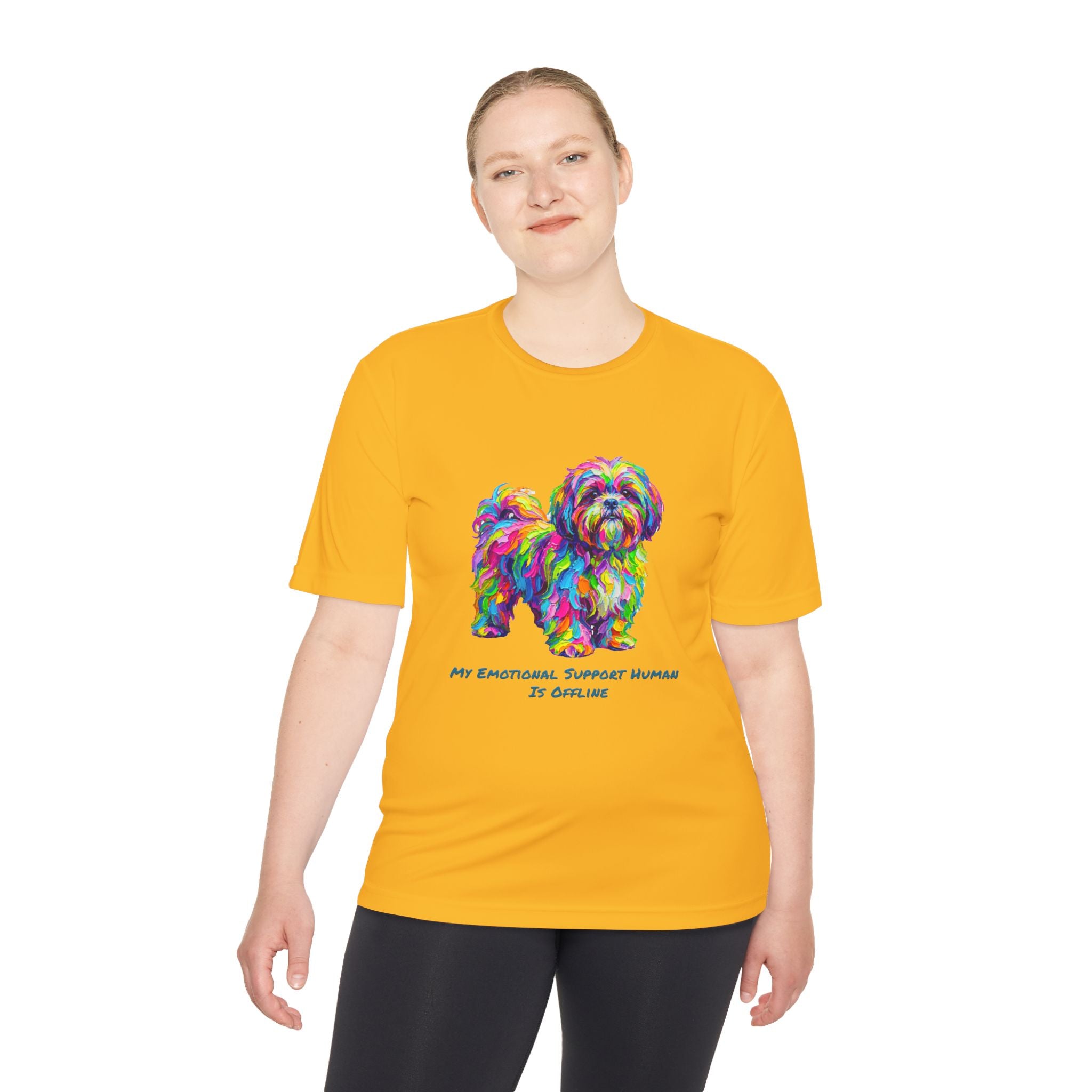 Shih Tzu Performance Shirt — Colorful Dog Graphic Tee (My Emotional Support Human Is Offline)