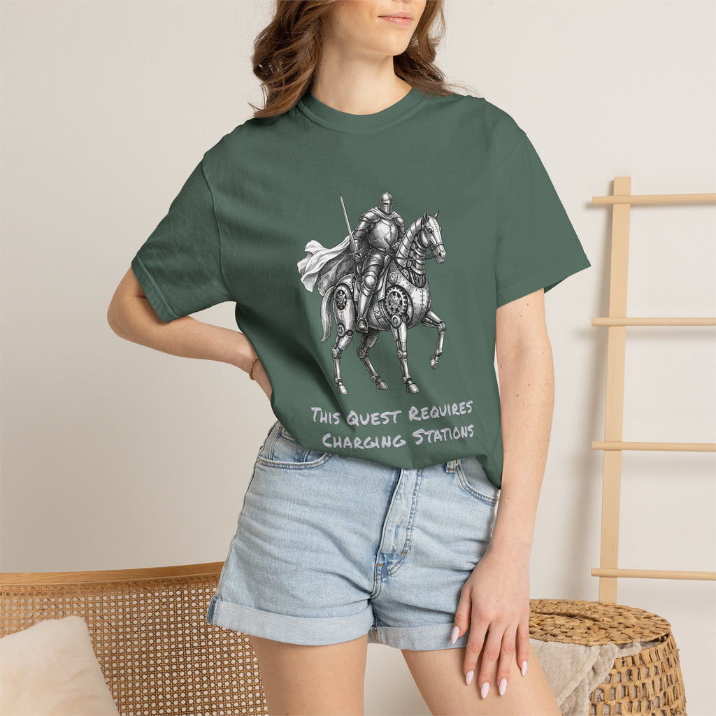 Knight & His Steed T‑Shirt — “This Quest Requires Charging Stations" Tee