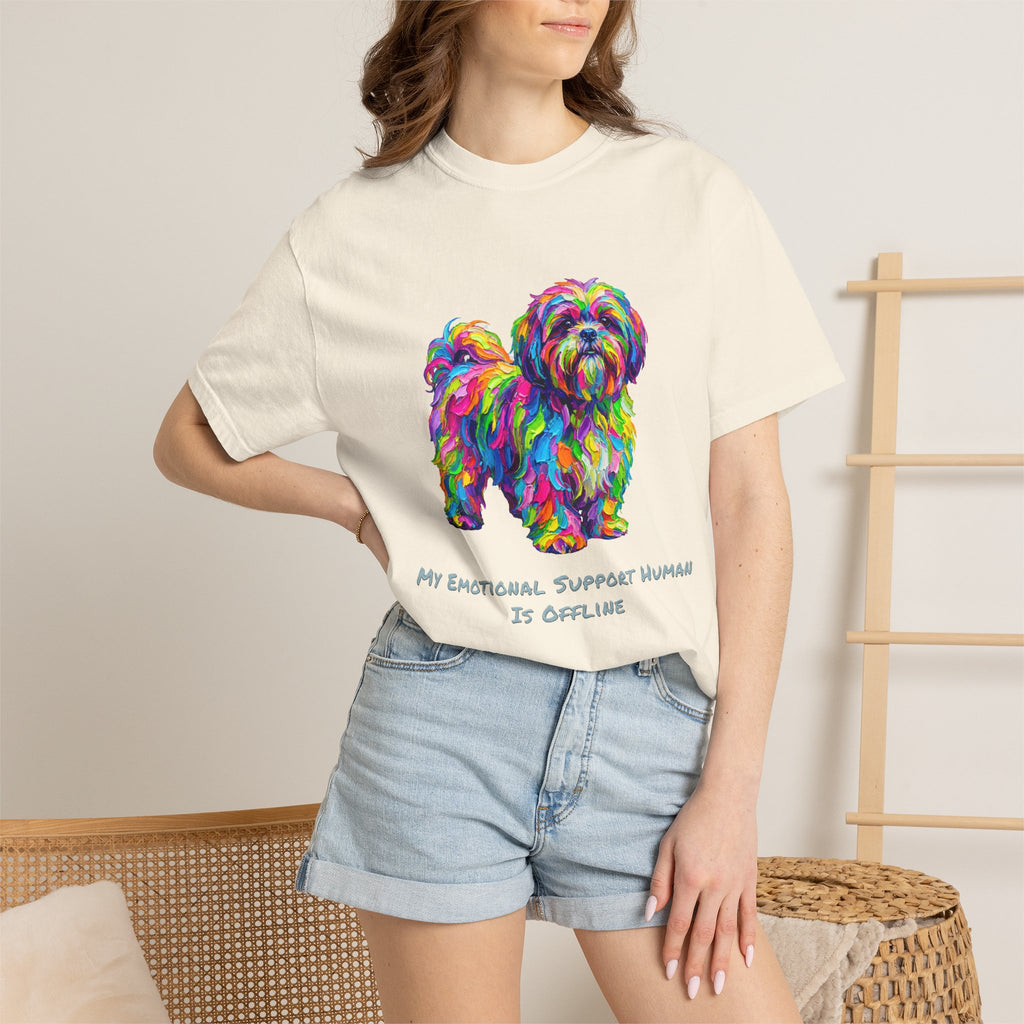 Colorful Emotional Support Dog T-Shirt — “My Emotional Support Human Is Offline” Tee