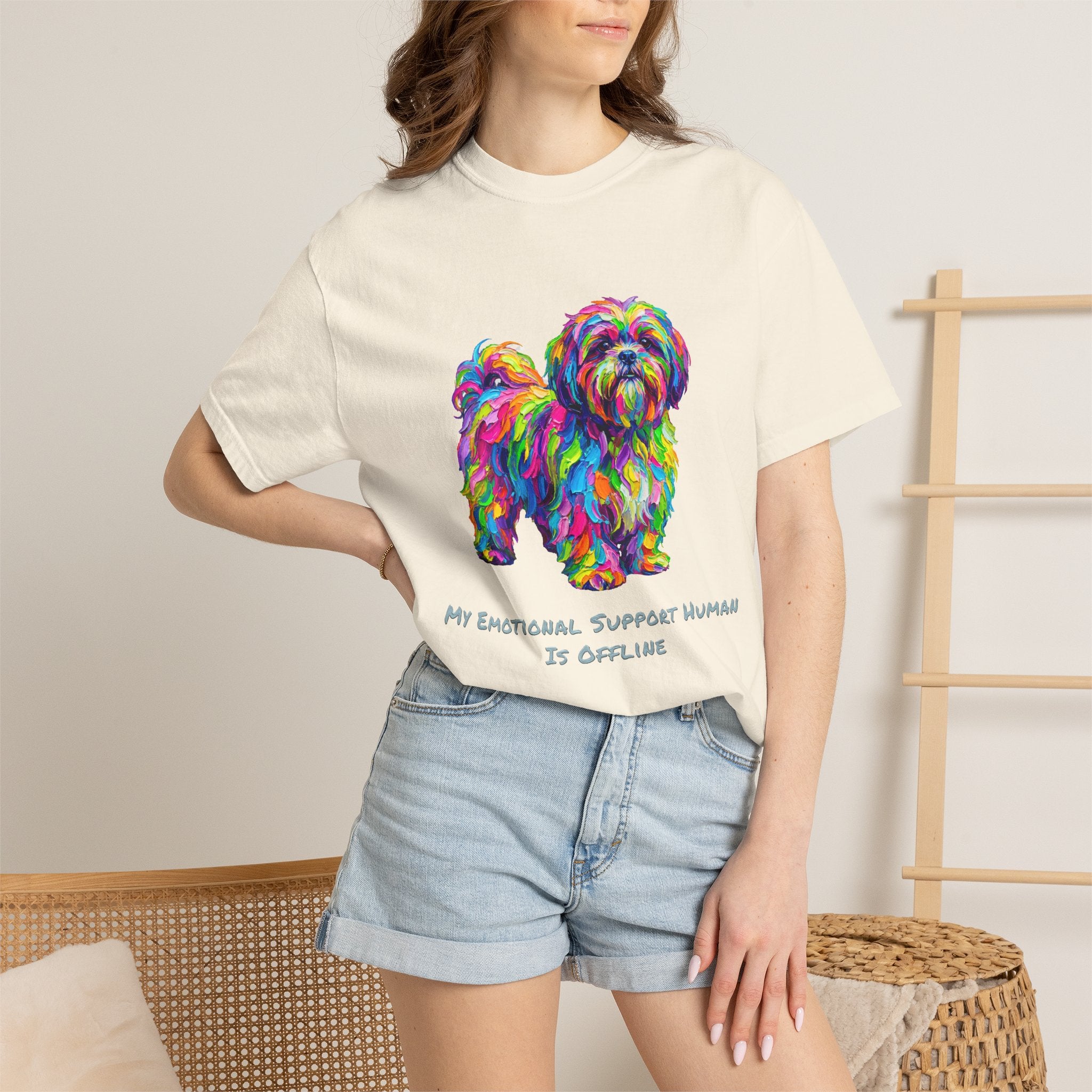 Colorful Emotional Support Dog T-Shirt — “My Emotional Support Human Is Offline” Tee