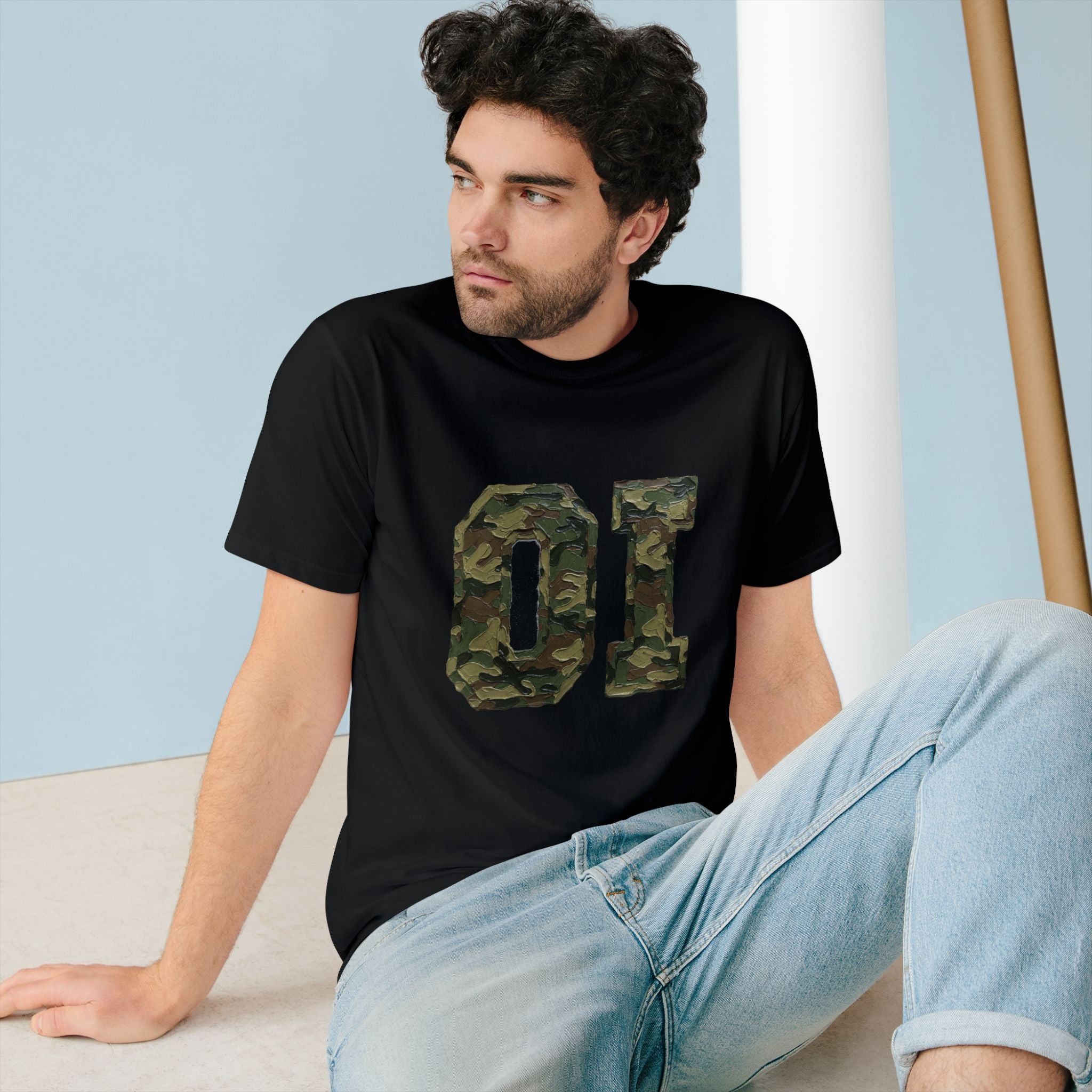 Organic Camo 'OI' Graphic T-Shirt — Military Style Vintage Number Tee (Organic Intelligence)
