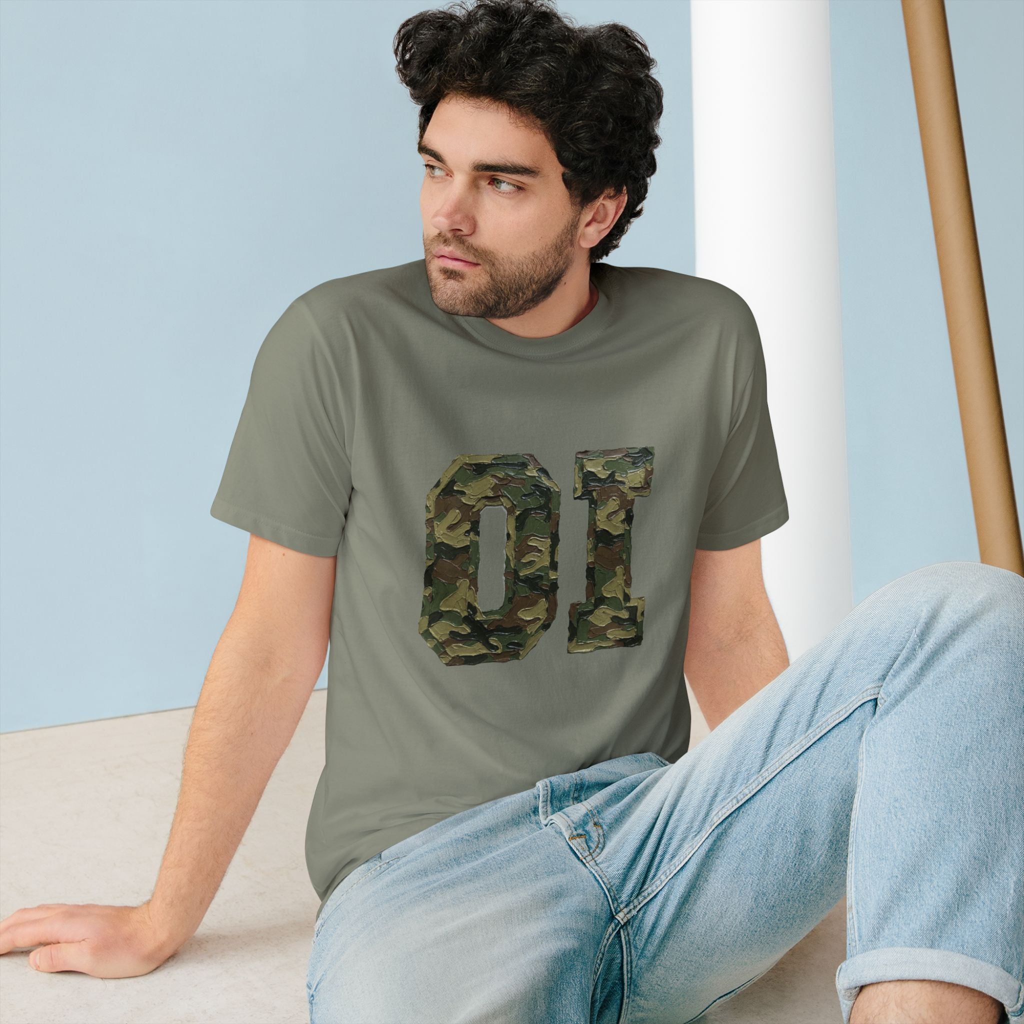 Organic Camo 'OI' Graphic T-Shirt — Military Style Vintage Number Tee (Organic Intelligence)