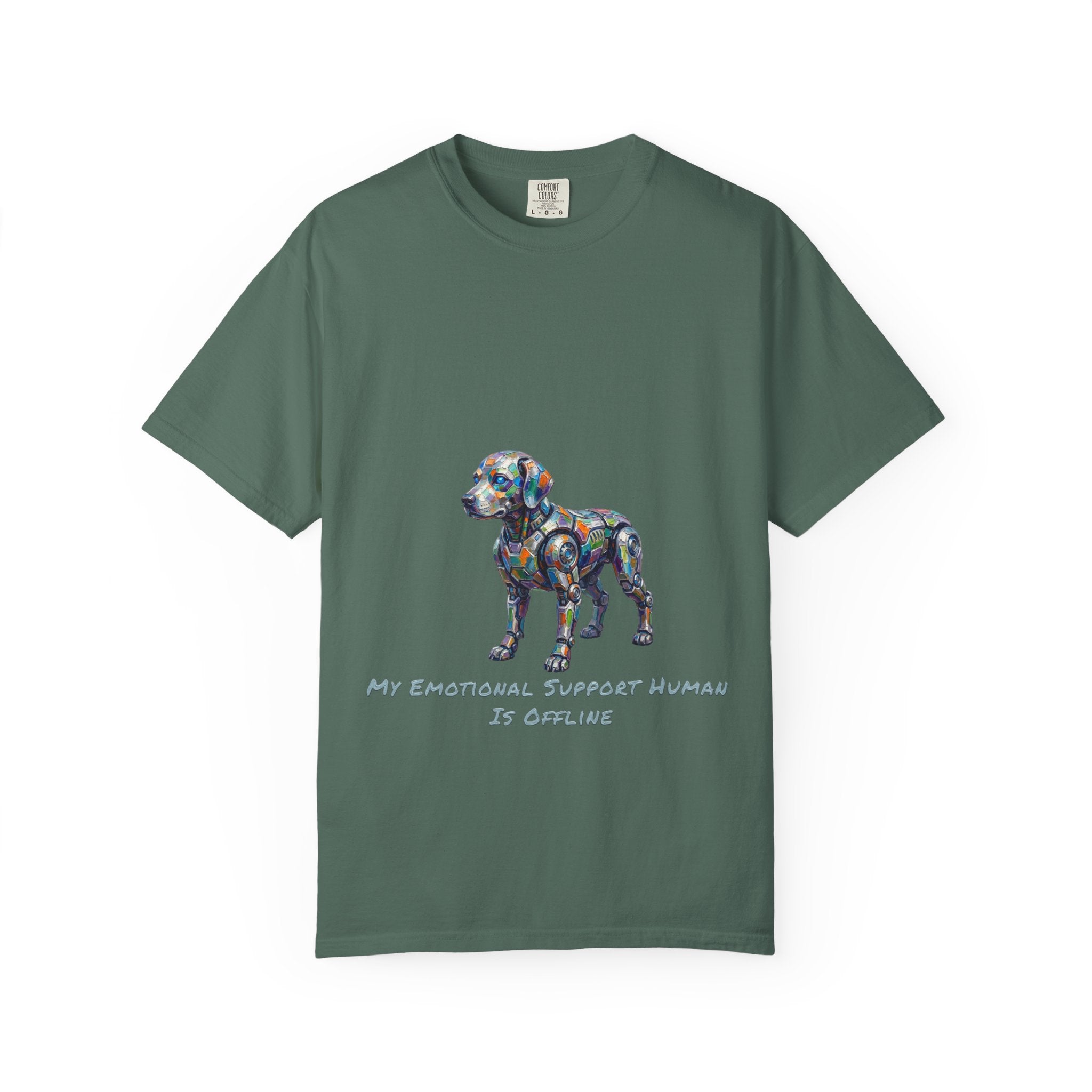 Robot Dog T‑Shirt — “My Emotional Support Human Is Offline Tee