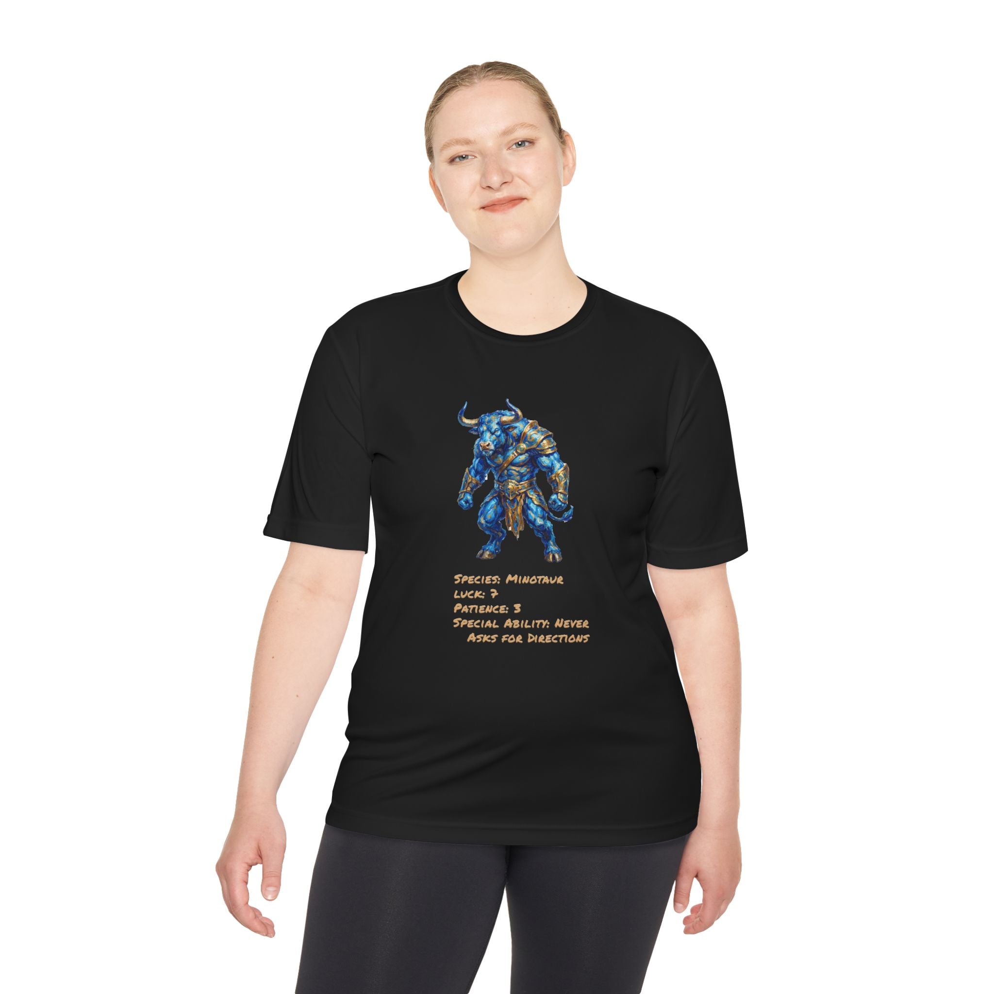 Minotaur RPG Character Moisture Wicking Shirt — "Special Ability: Never Asks for Directions"
