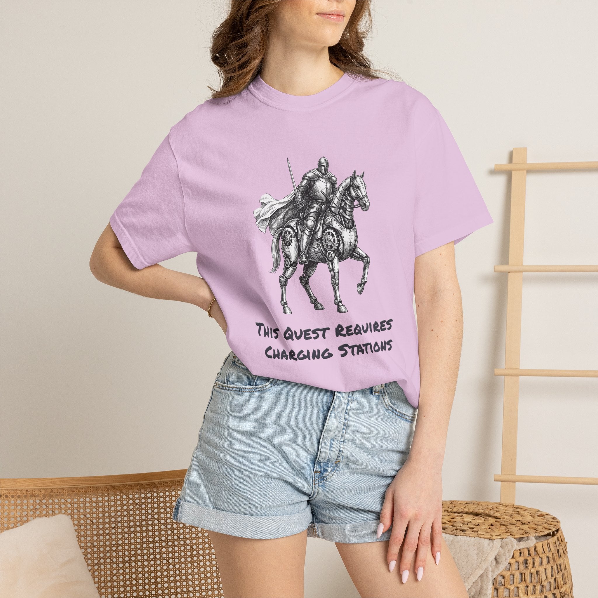 Knight & His Steed T‑Shirt — “This Quest Requires Charging Stations" Tee