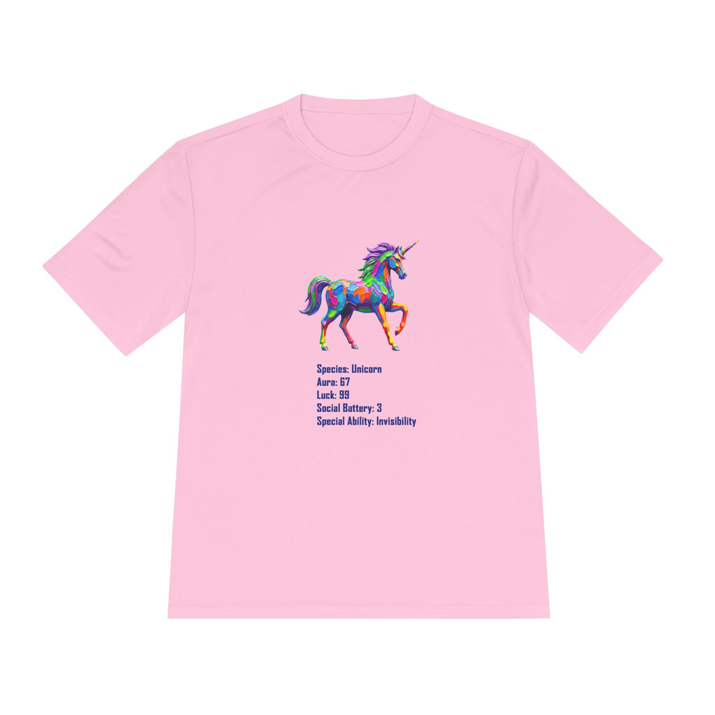 Unicorn Stat Card Moisture Wicking Shirt — "Special Ability: Invisibility"