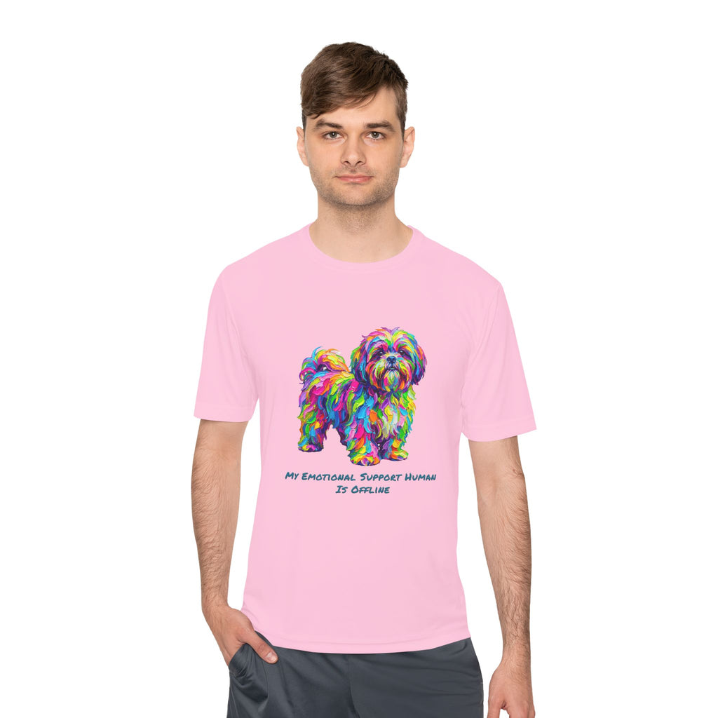 Shih Tzu Performance Shirt — Colorful Dog Graphic Tee (My Emotional Support Human Is Offline)