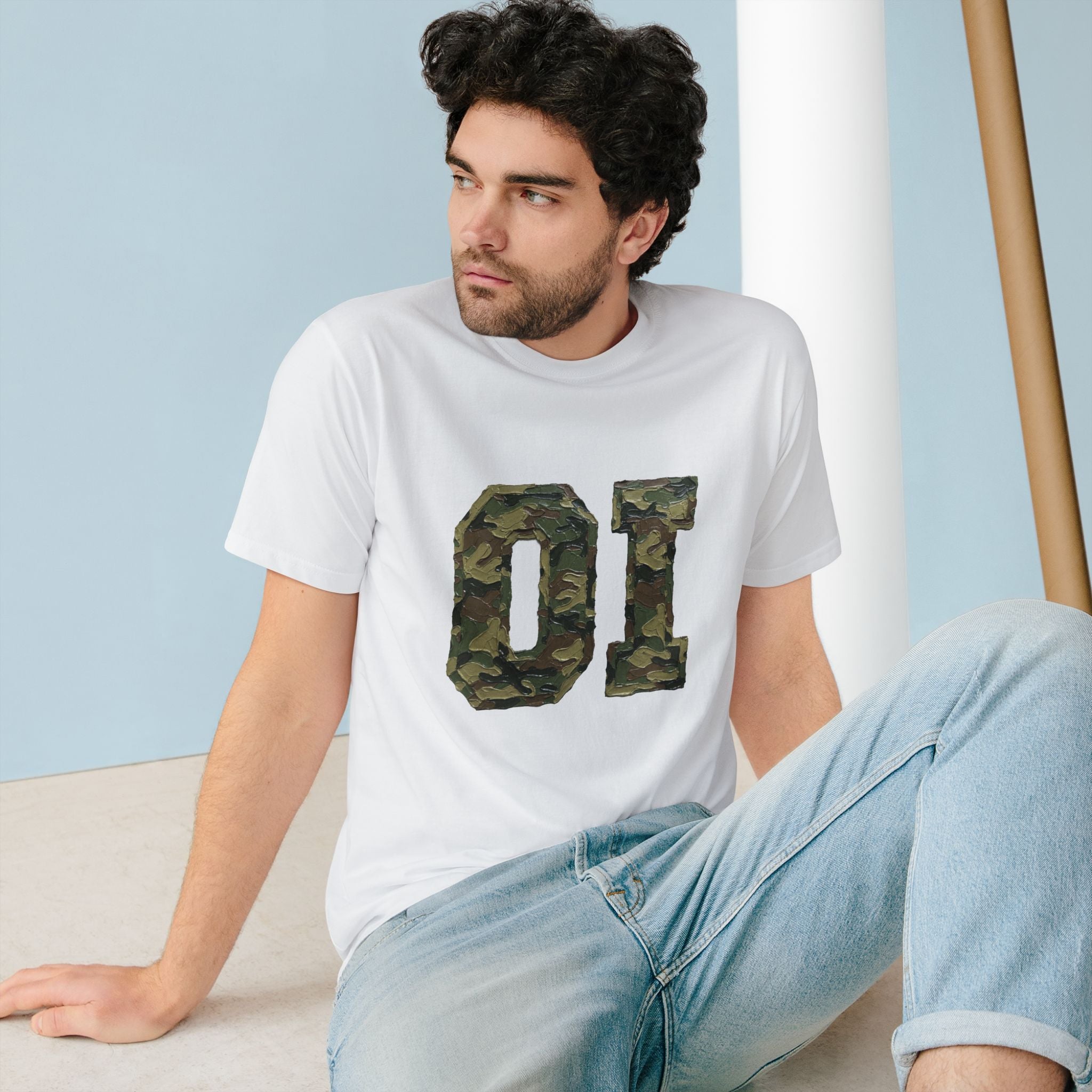 Organic Camo 'OI' Graphic T-Shirt — Military Style Vintage Number Tee (Organic Intelligence)