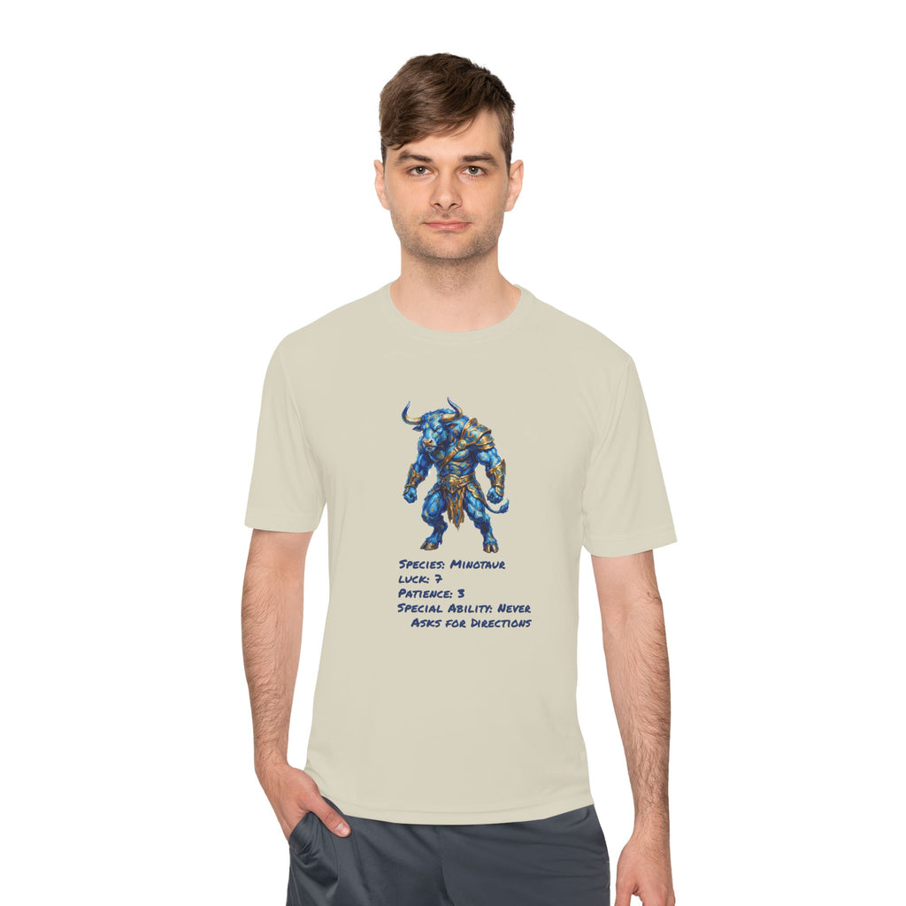 Minotaur RPG Character Moisture Wicking Shirt — "Special Ability: Never Asks for Directions"