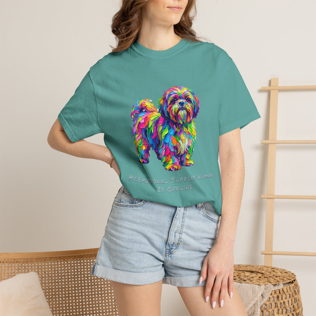 Colorful Emotional Support Dog T-Shirt — “My Emotional Support Human Is Offline” Tee