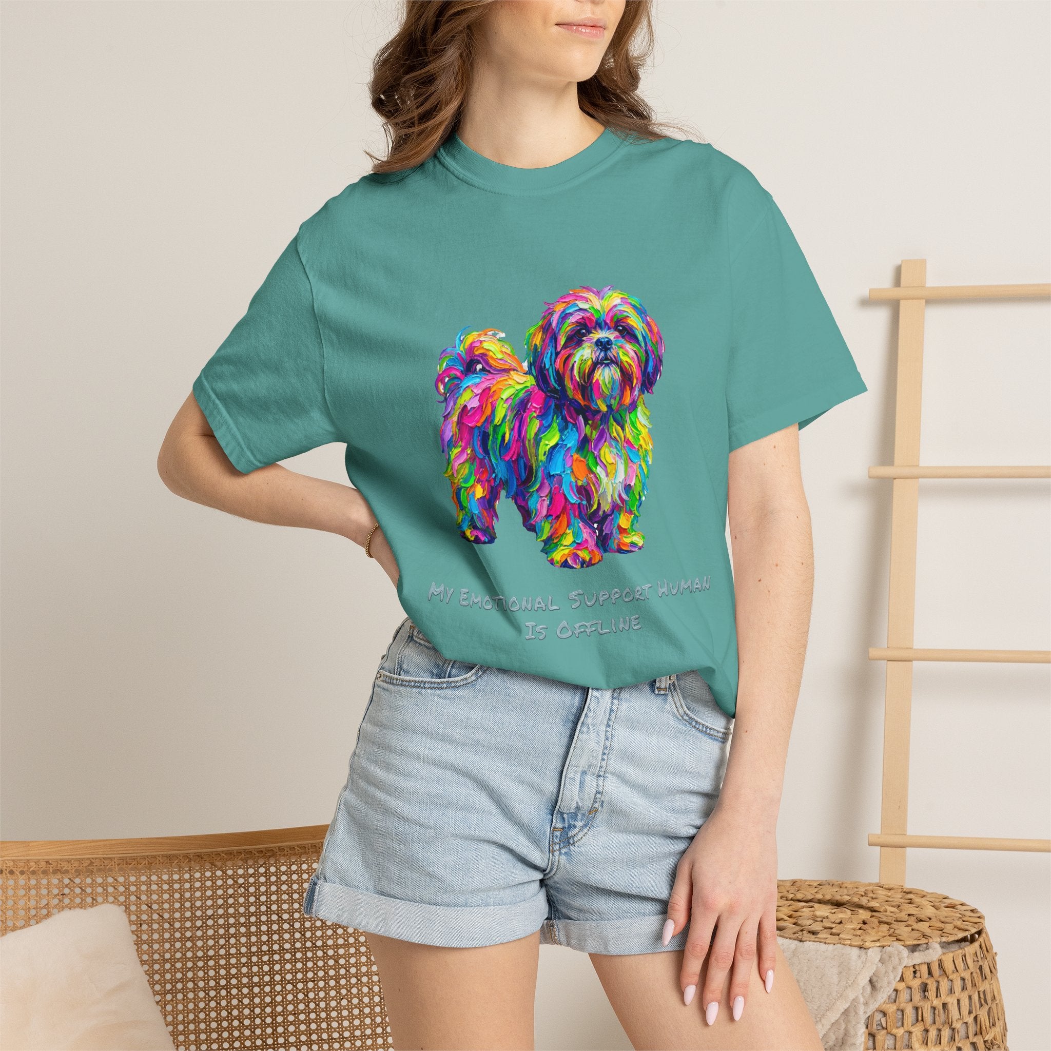 Colorful Emotional Support Dog T-Shirt — “My Emotional Support Human Is Offline” Tee