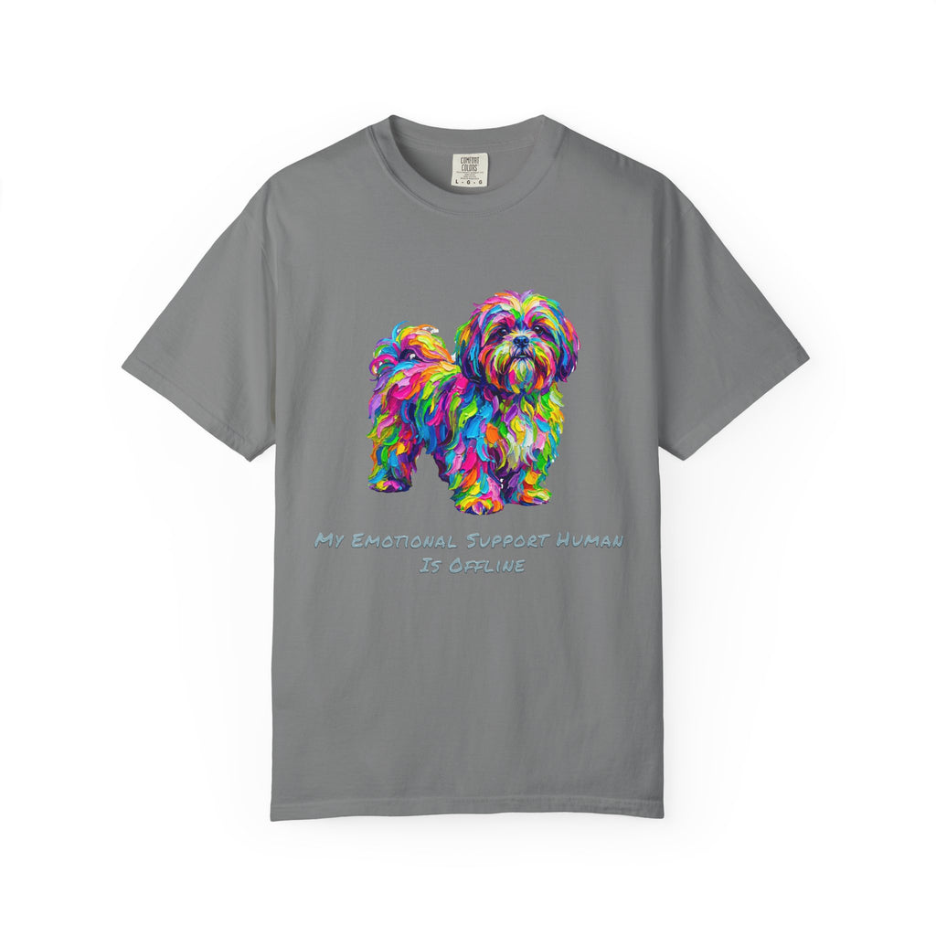 Colorful Emotional Support Dog T-Shirt — “My Emotional Support Human Is Offline” Tee