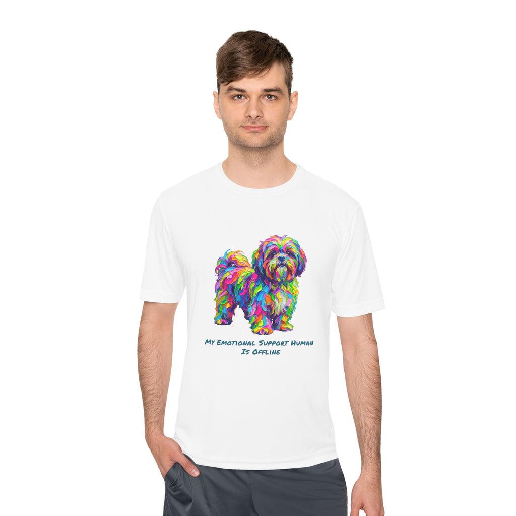 Shih Tzu Performance Shirt — Colorful Dog Graphic Tee (My Emotional Support Human Is Offline)