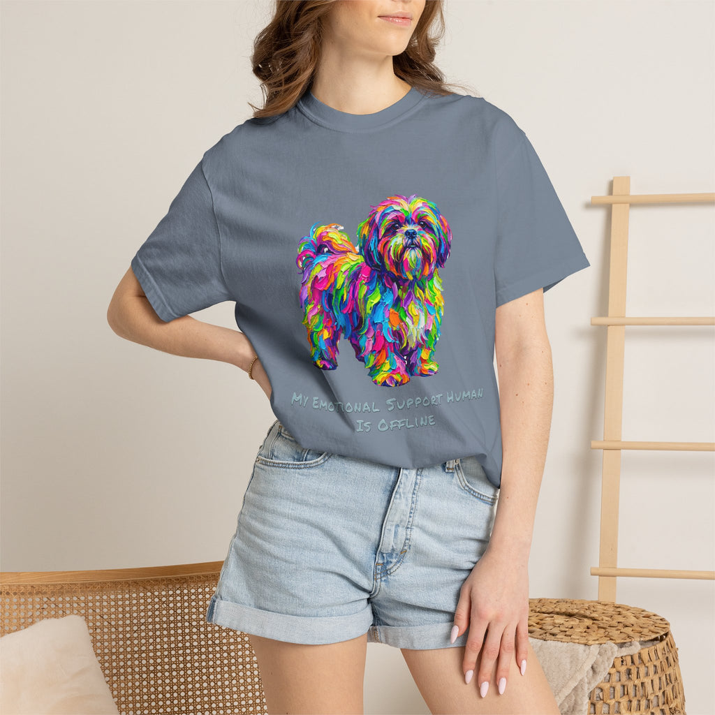 Colorful Emotional Support Dog T-Shirt — “My Emotional Support Human Is Offline” Tee