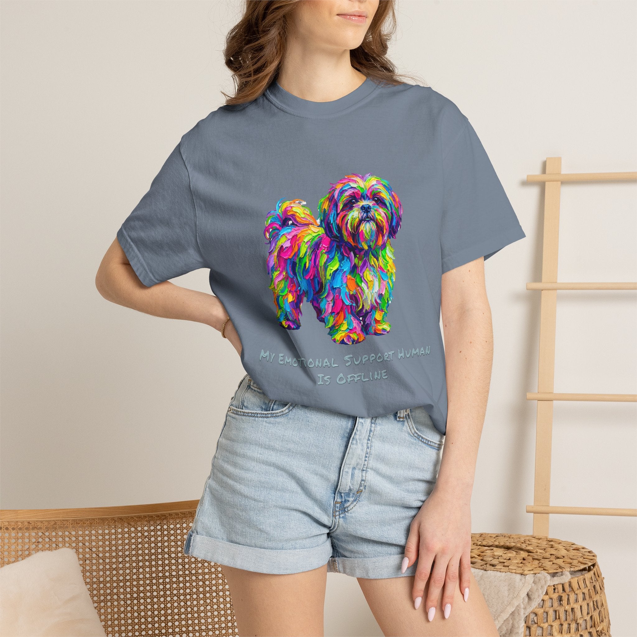 Colorful Emotional Support Dog T-Shirt — “My Emotional Support Human Is Offline” Tee