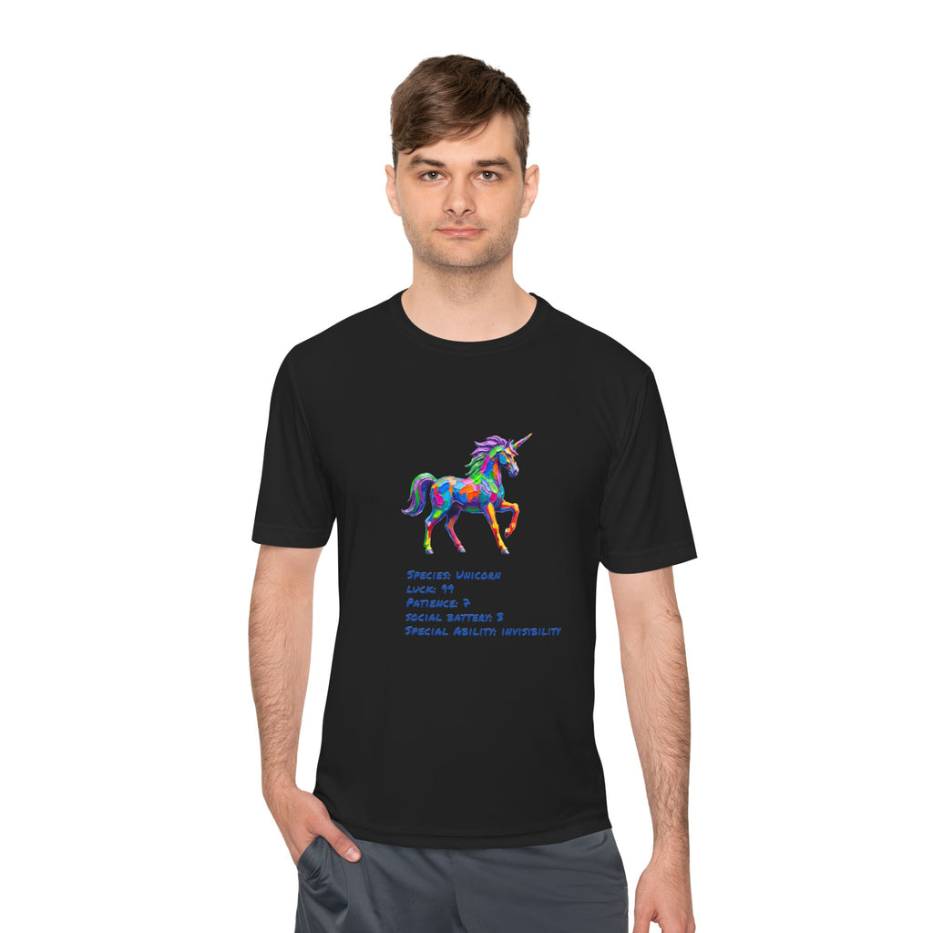 Unicorn Stat Card Moisture Wicking Shirt — "Special Ability: Invisibility"