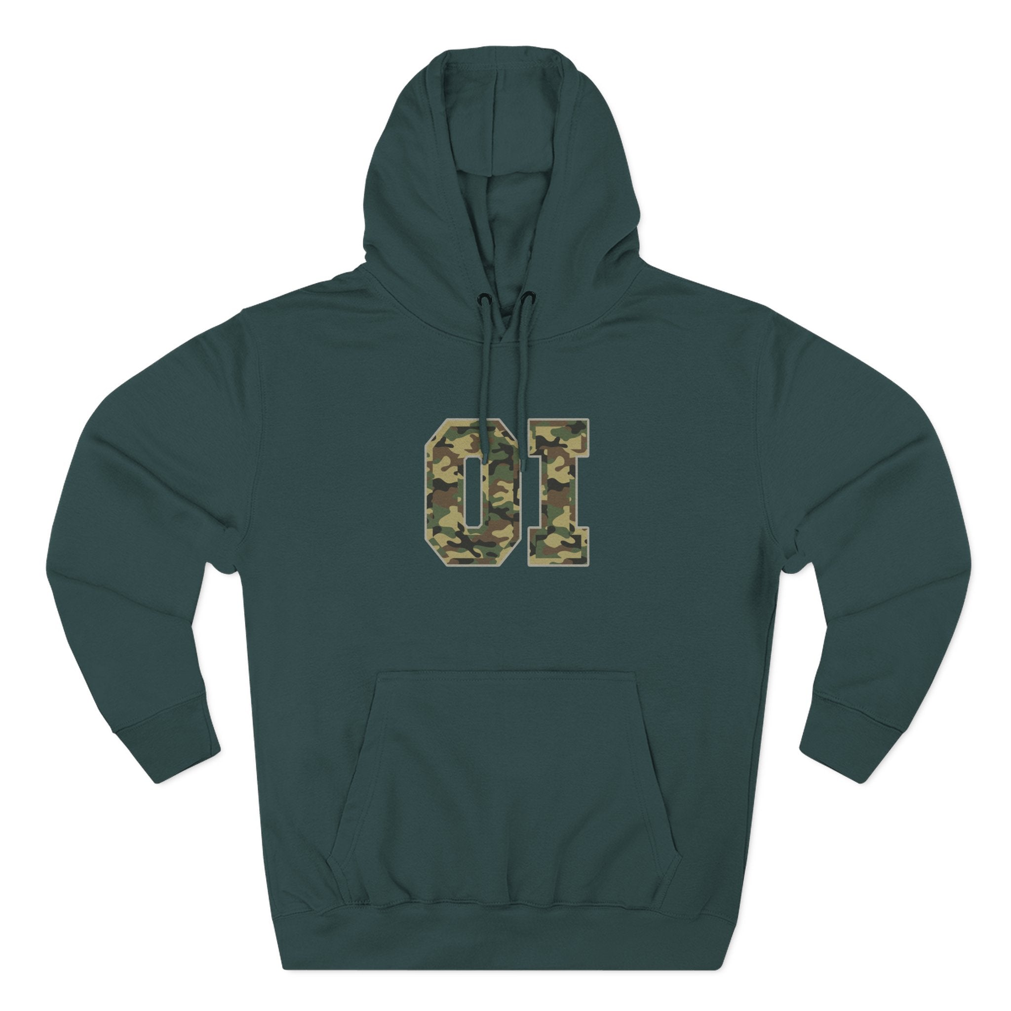 Camo 'OI' Fleece Hoodie — Military Number Camo Pullover (Organic Intelligence)