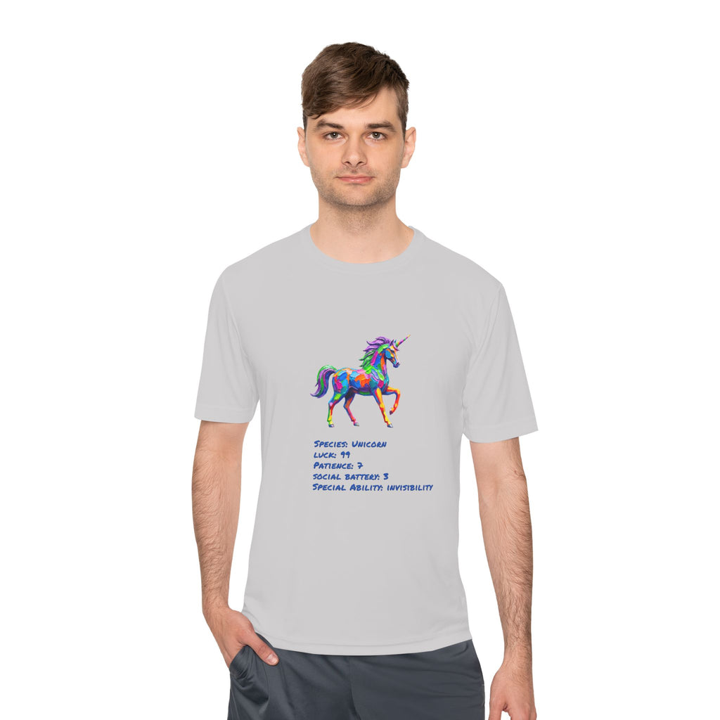 Unicorn Stat Card Moisture Wicking Shirt — "Special Ability: Invisibility"