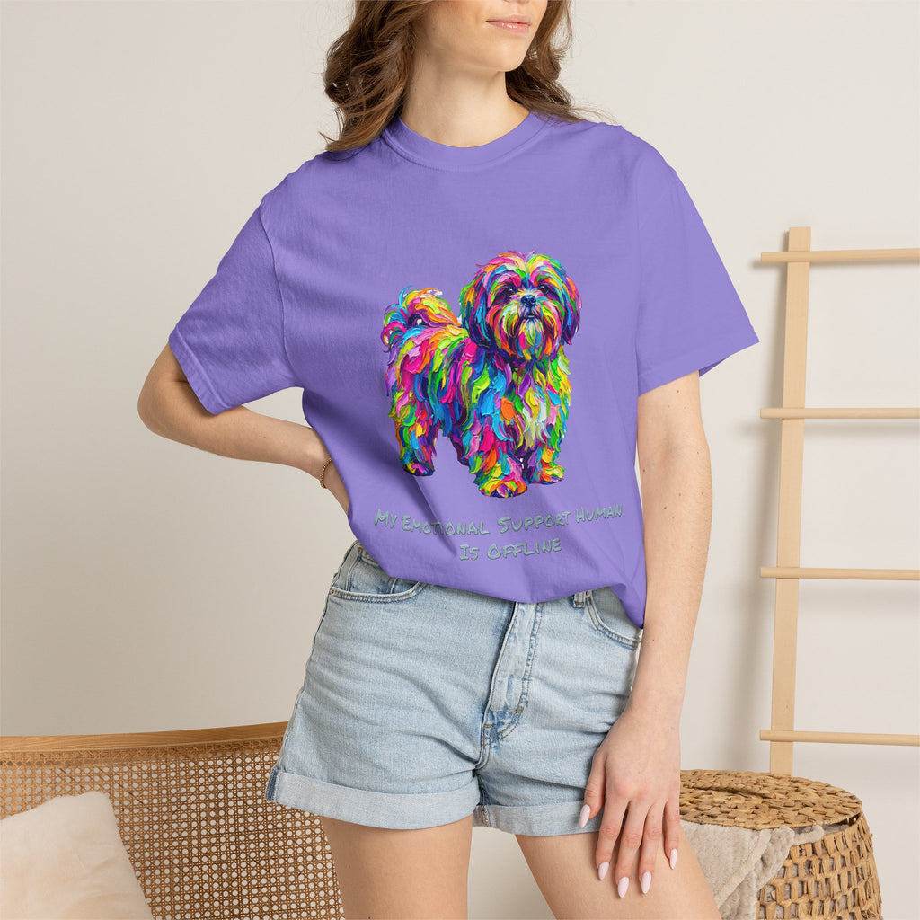 Colorful Emotional Support Dog T-Shirt — “My Emotional Support Human Is Offline” Tee