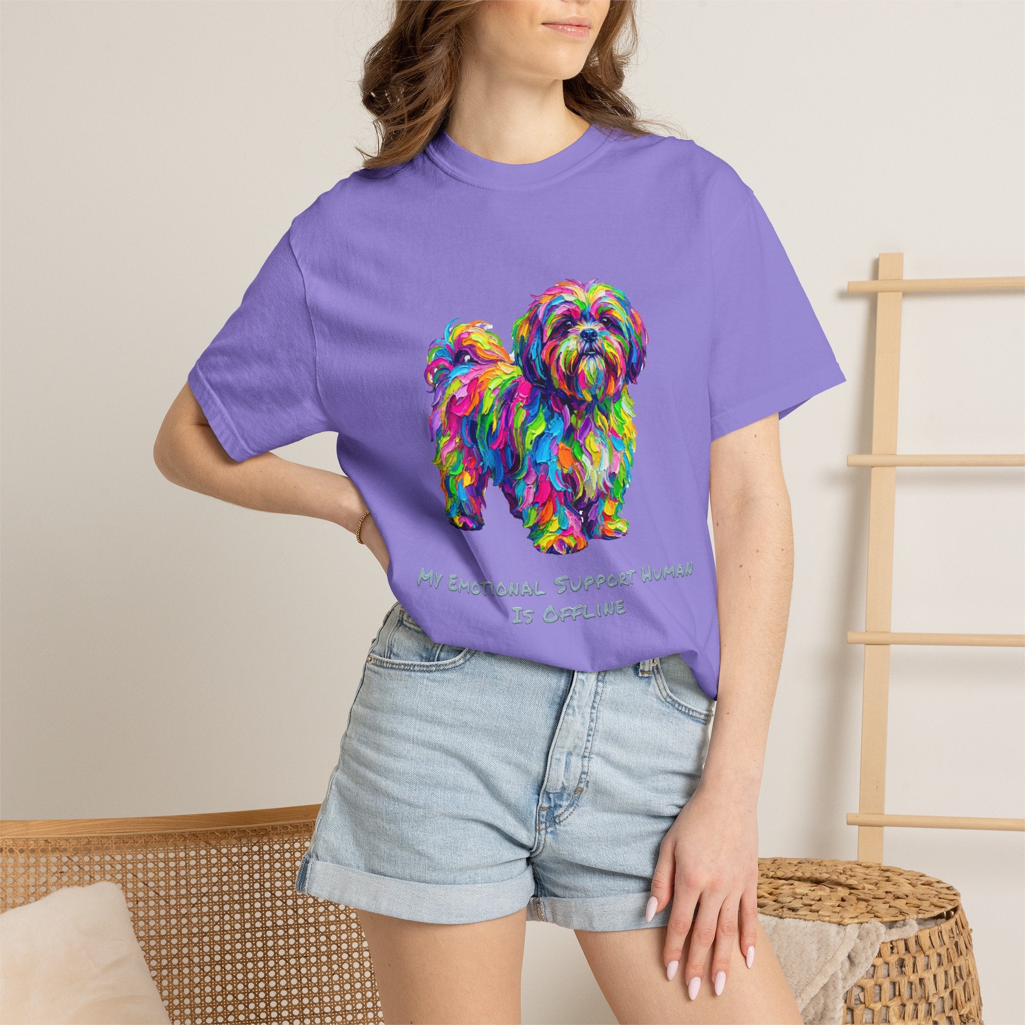 Colorful Emotional Support Dog T-Shirt — “My Emotional Support Human Is Offline” Tee